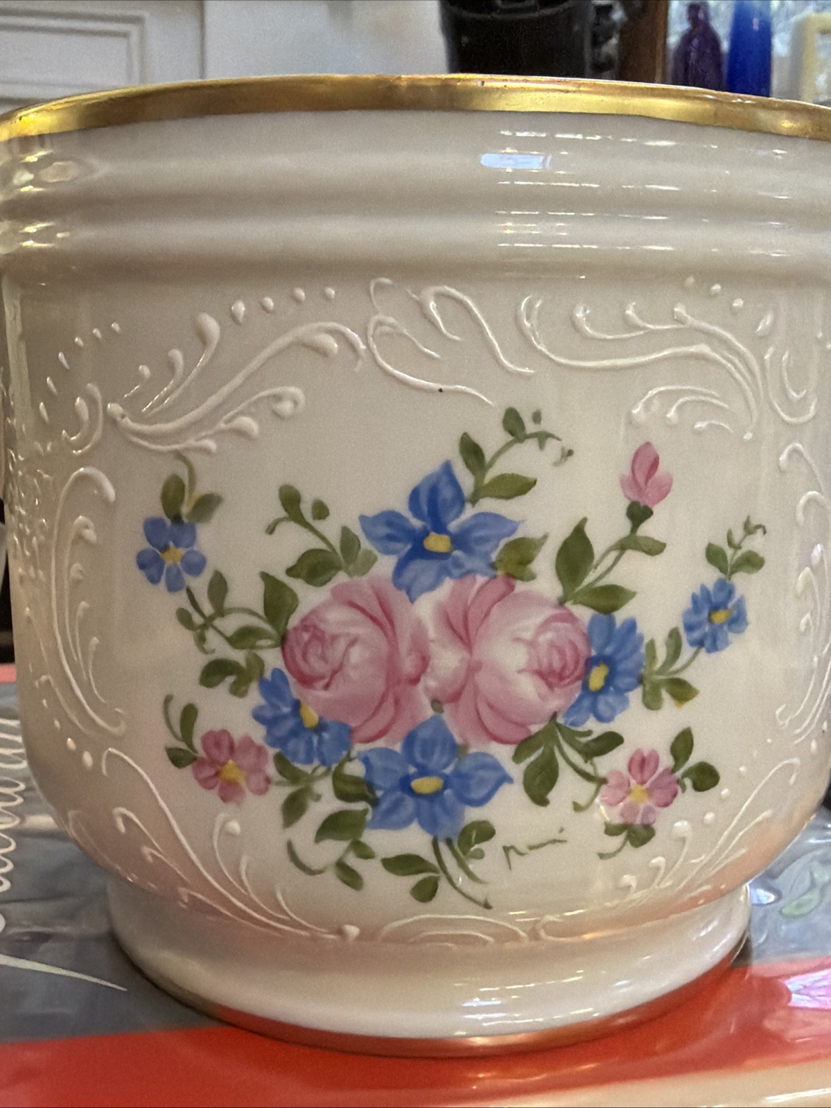 Limoges France Hand Painted Floral Jardiniere Lord & Taylor Porcelain Planter