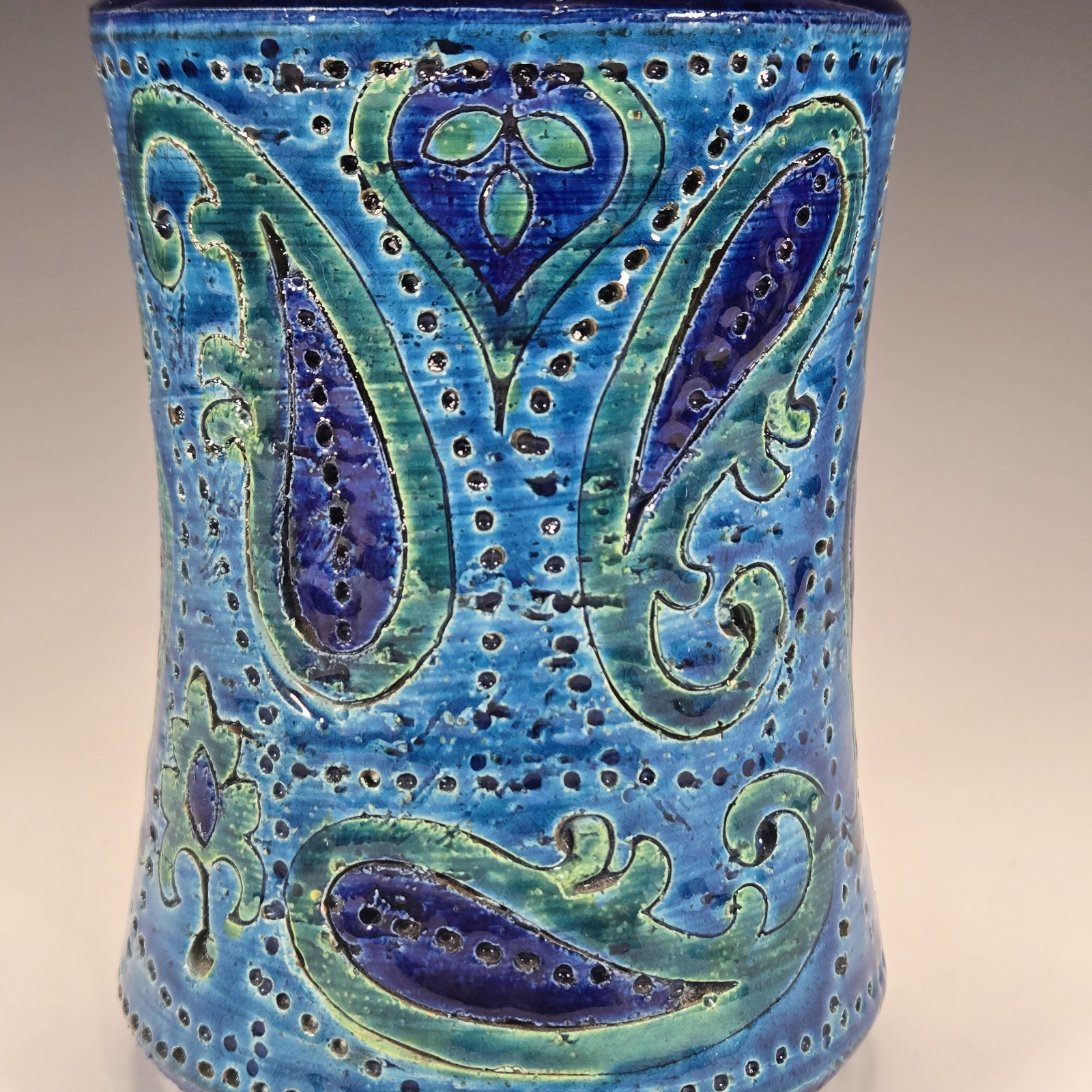 Aldo Londi Bitossi Italian Pottery Vase Liberty Paisley Remini Blu Rosenthal 8″