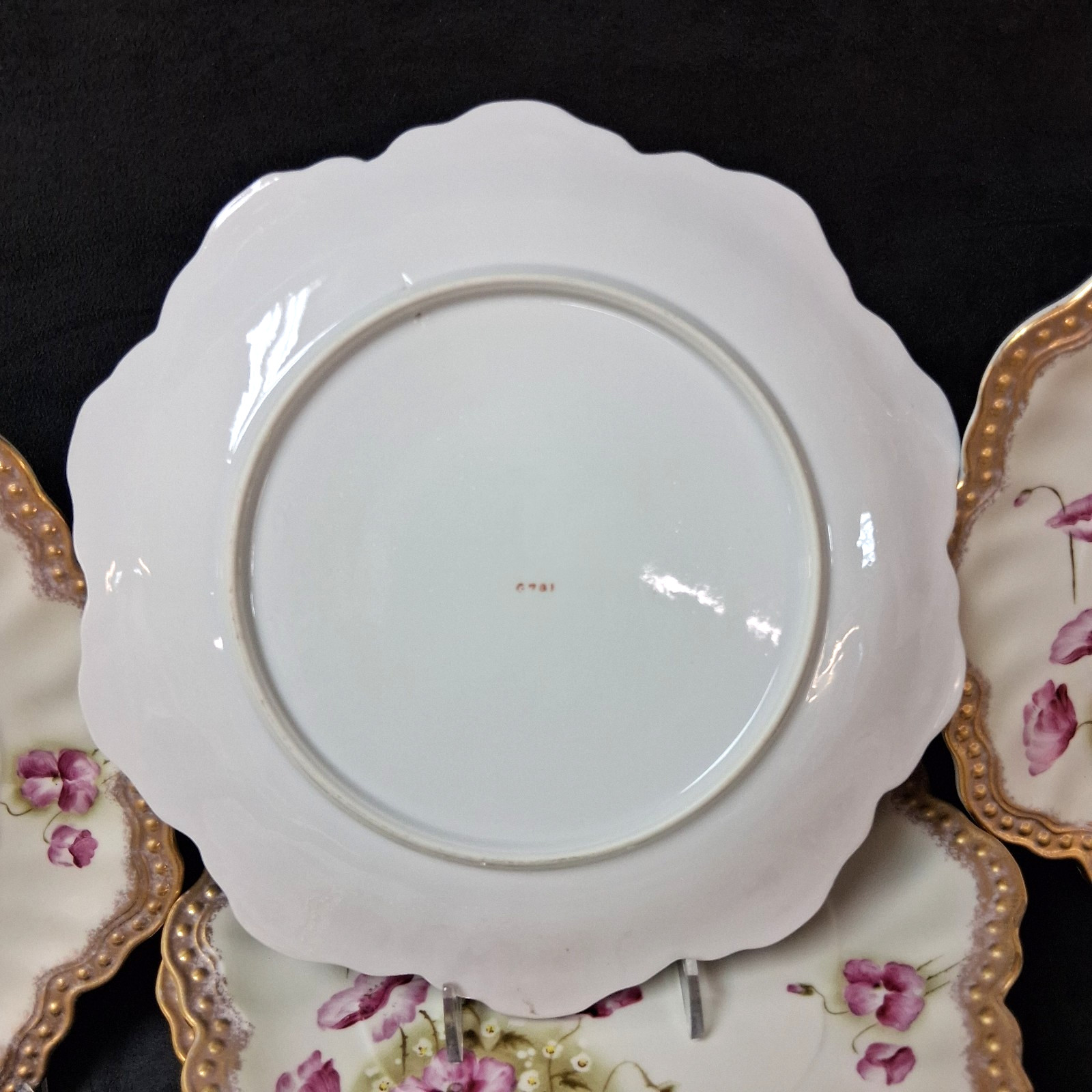 10 (Ten) A L Lanternier Limoges France (?) POPPY GILDED Plates Set 9 1/2 Inches