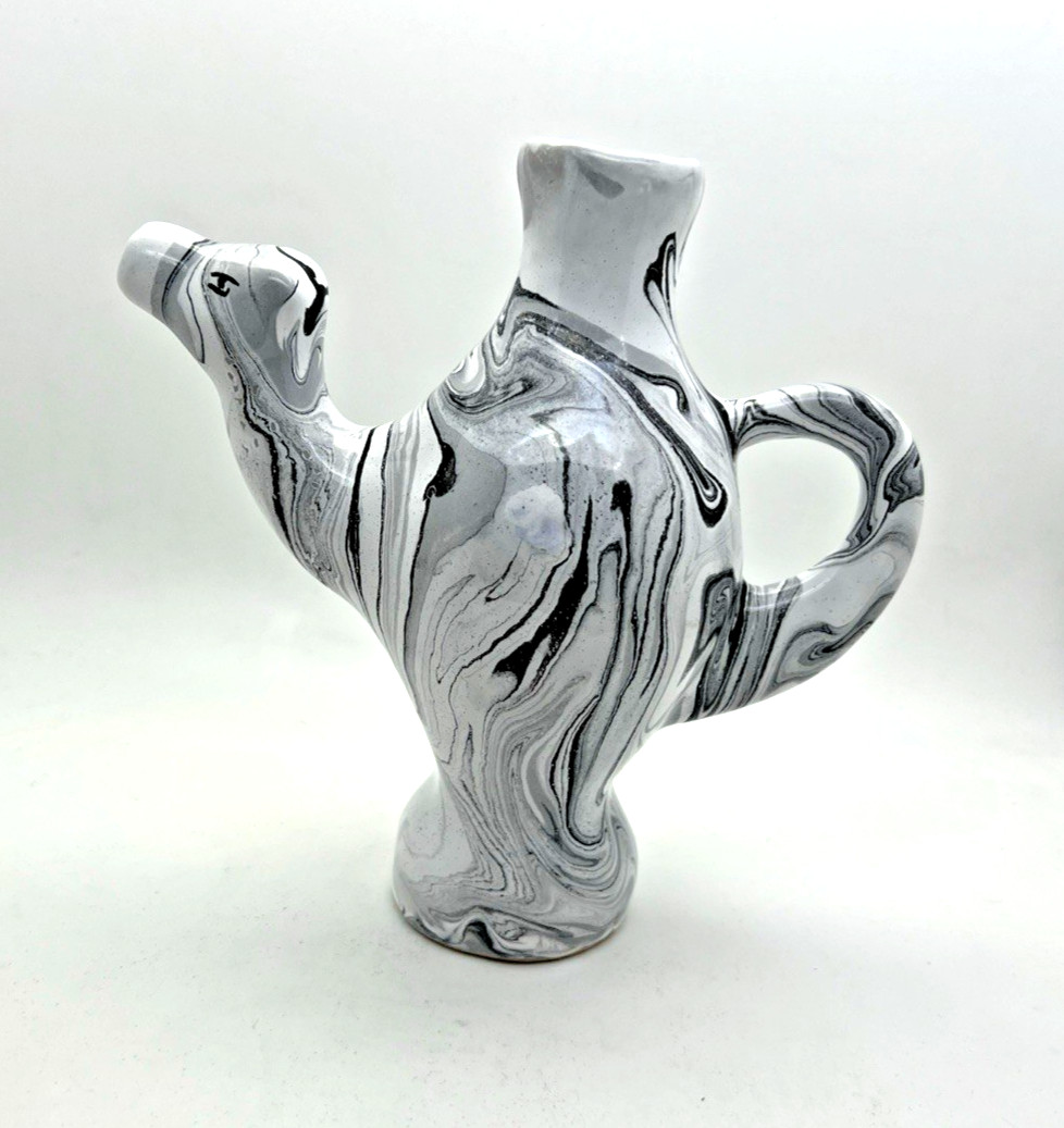 Camel Stoneware Pitcher/Jug Hand-Painted 6-3/4″ Tall 1990s Tunisian Vintage