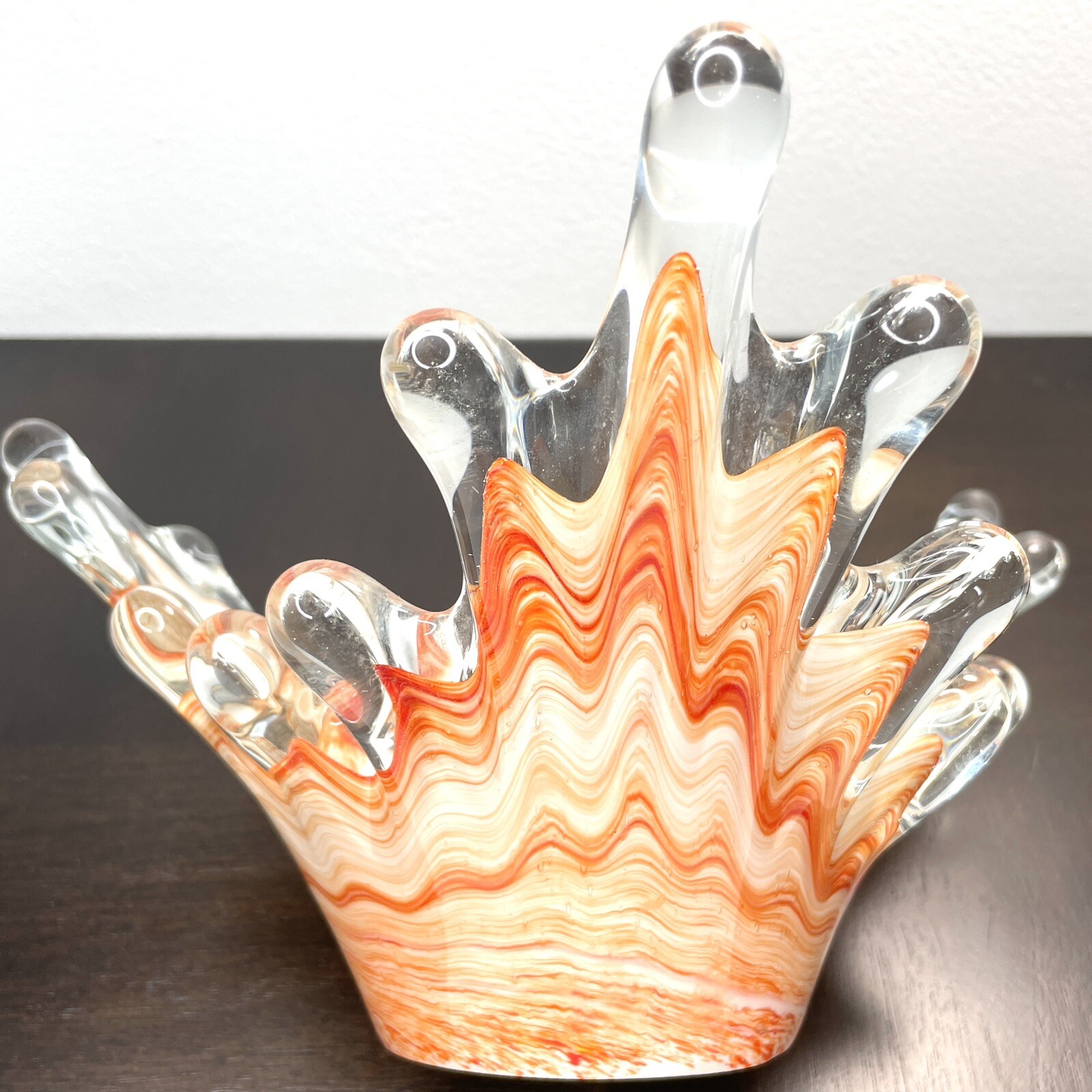Kirch Art Glass Ukraine Bowl Vase Swirled Hand Blown Peach