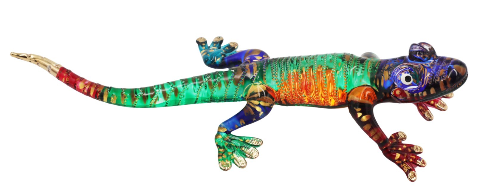 8″ Long Blown Glass Giant Gecko Lizard Art Figurine Unique Artistic Home Decor