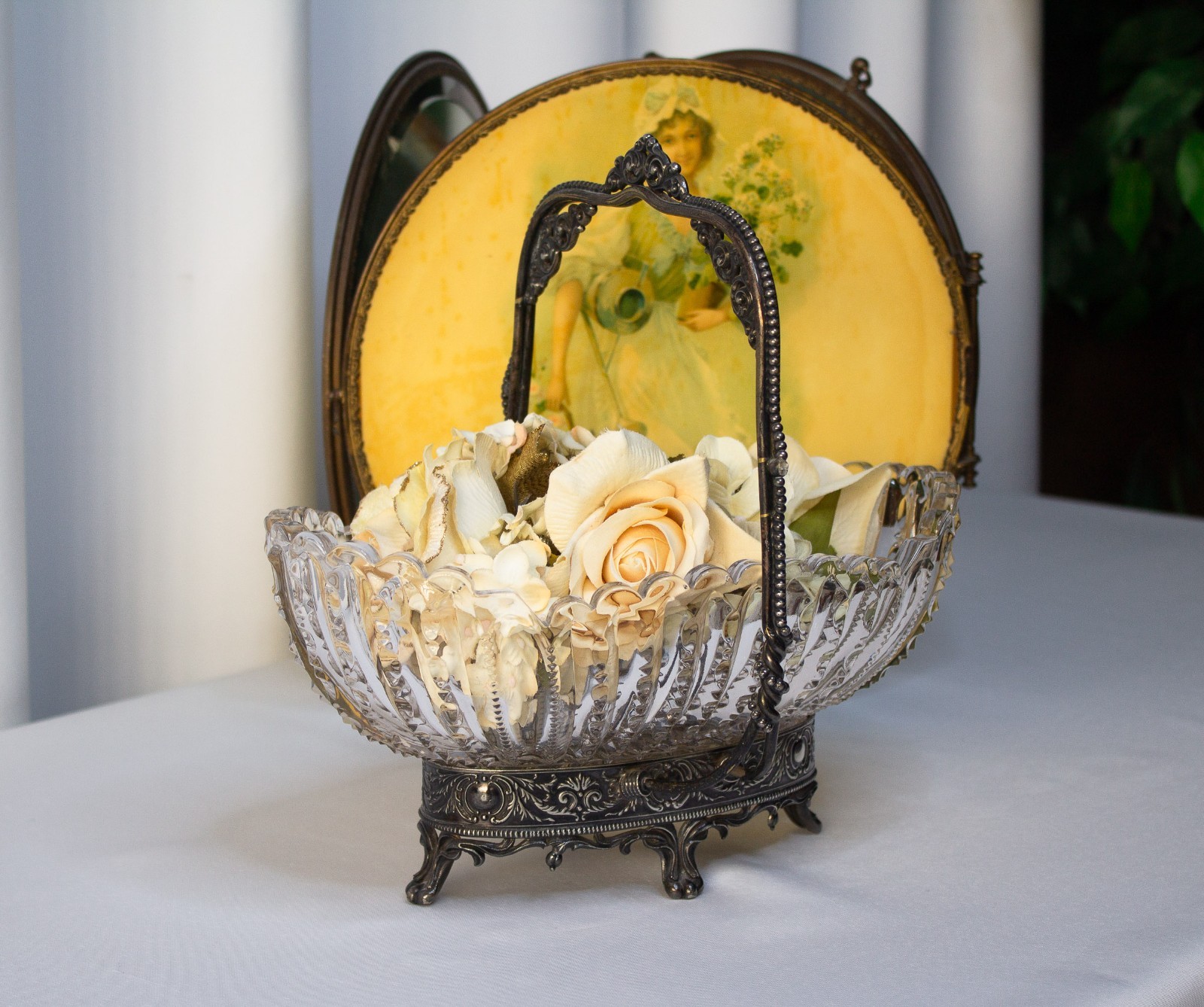 Victorian Brides Basket With Sun Purple Glass Bowl