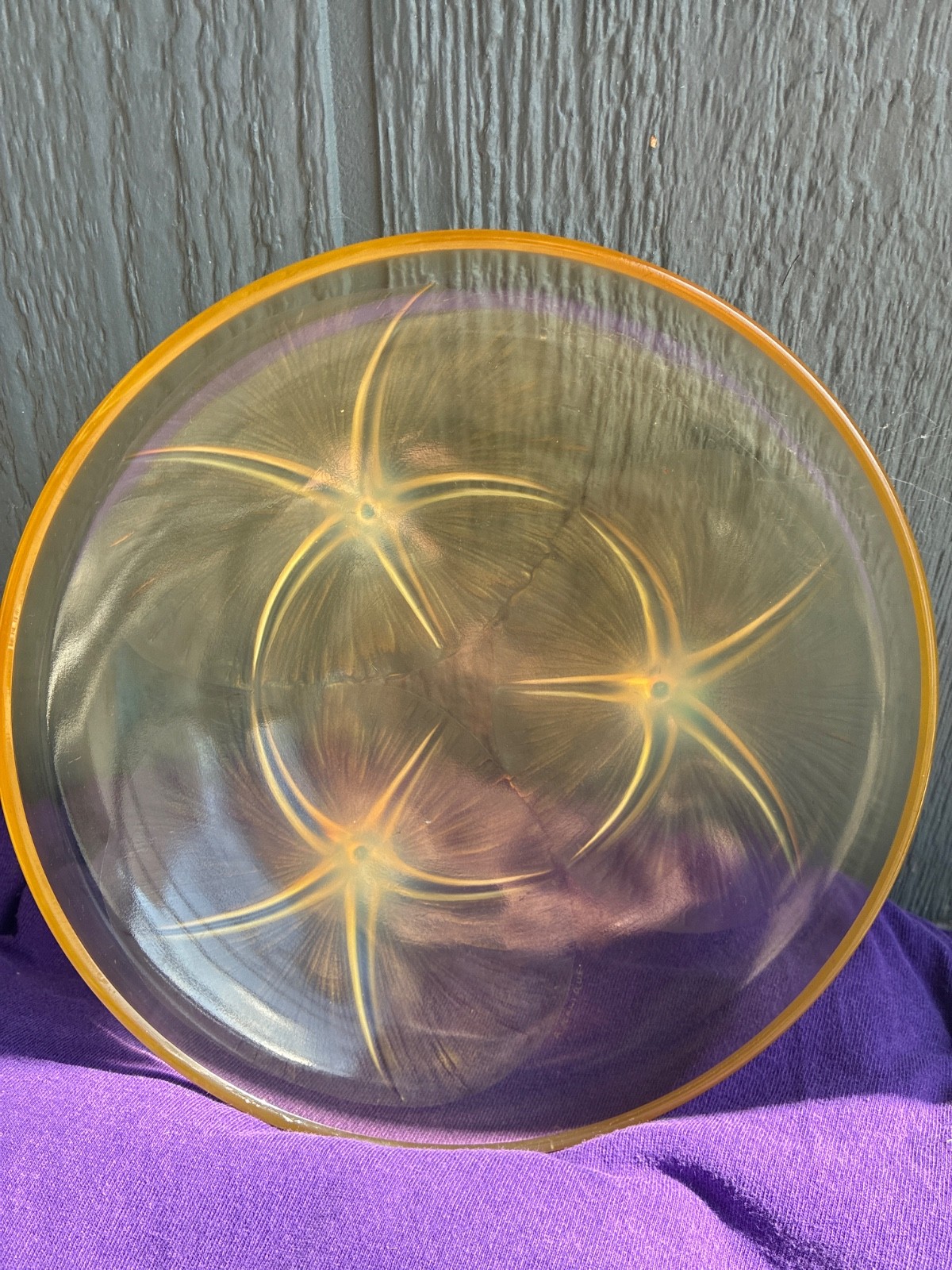 R Lalique France VOLUBILIS Antique Bowl Yellow Opalescent Morning Glory 1921