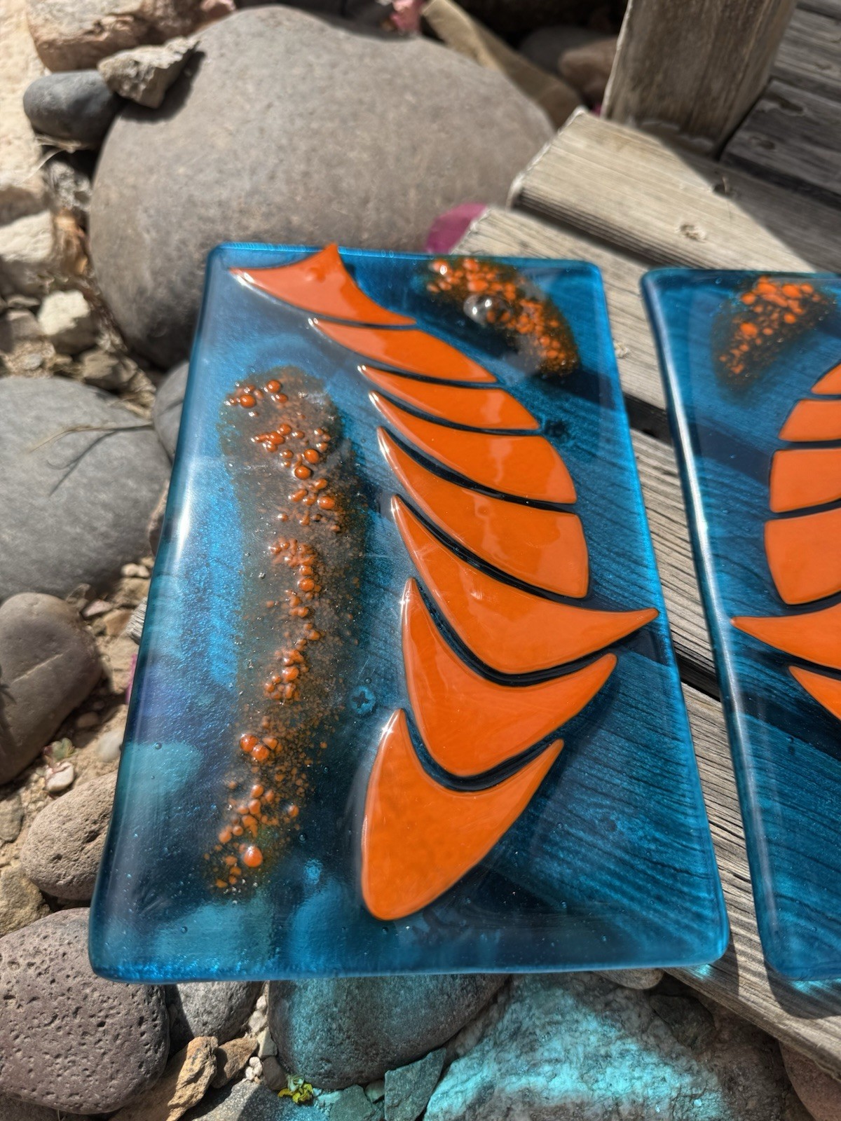 Fused Glass Art Panels Featuring Abstract Fish Design Set Of 2