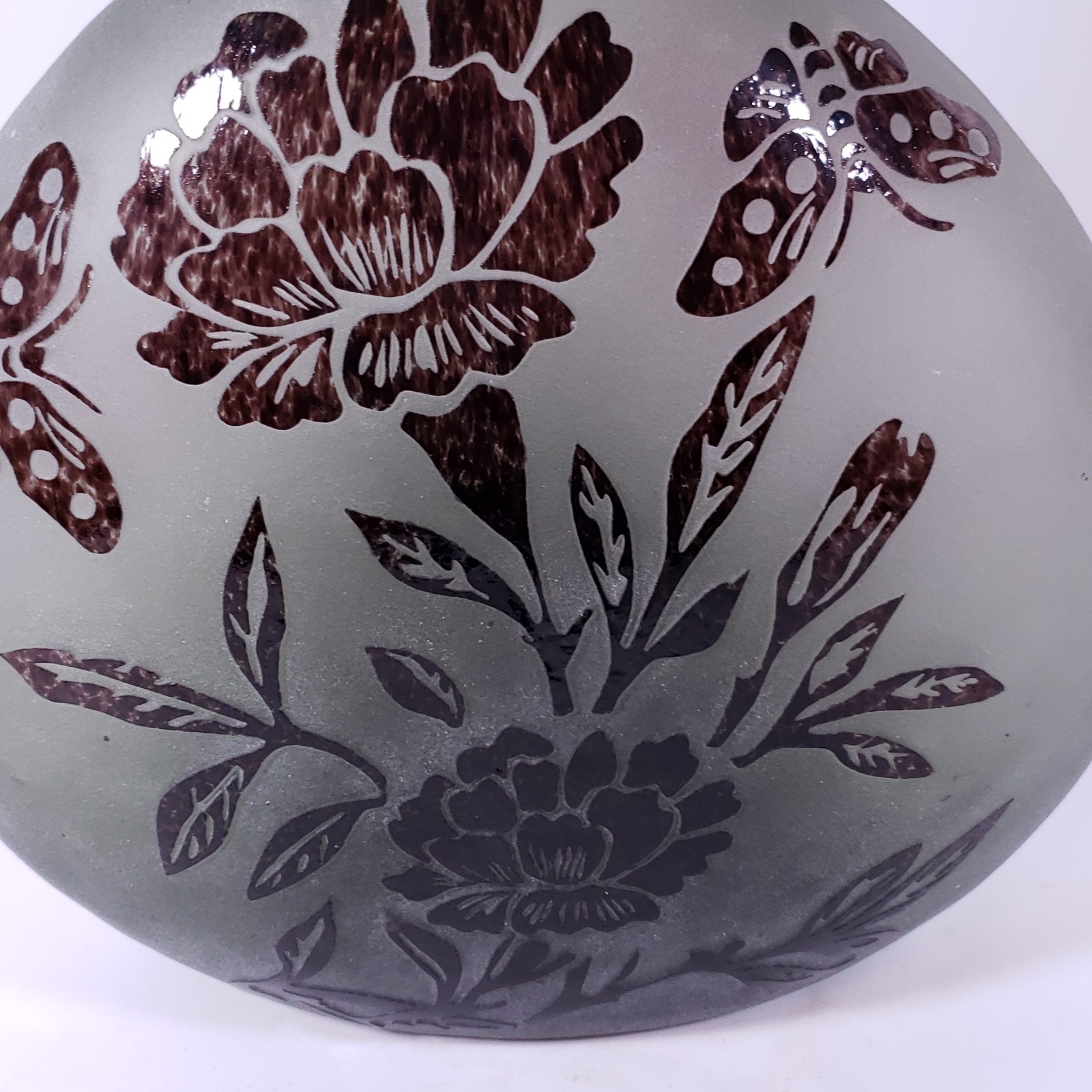 CAMEO Acid Etched Amethyst Purple Floral Butterfly Frosted GLASS VASE