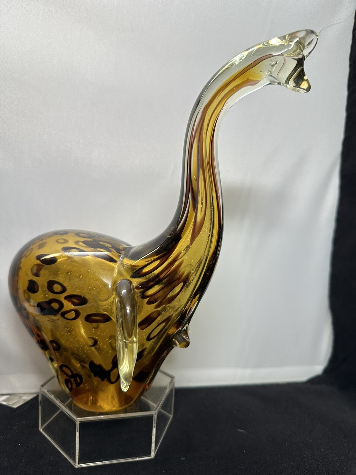 Pier 1 Murano Style Hand Blown Glass Elephant Amber Brown Spotted 10” Tall