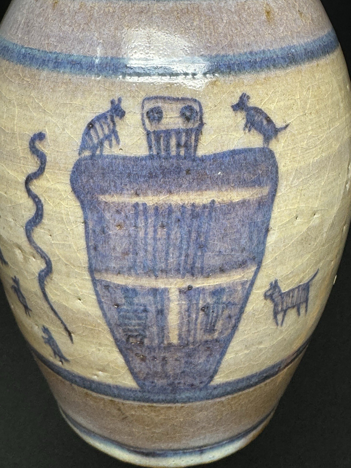 Vintage Studio Art Pottey Vase Petroglyph Armadillo Snake Figures Signed