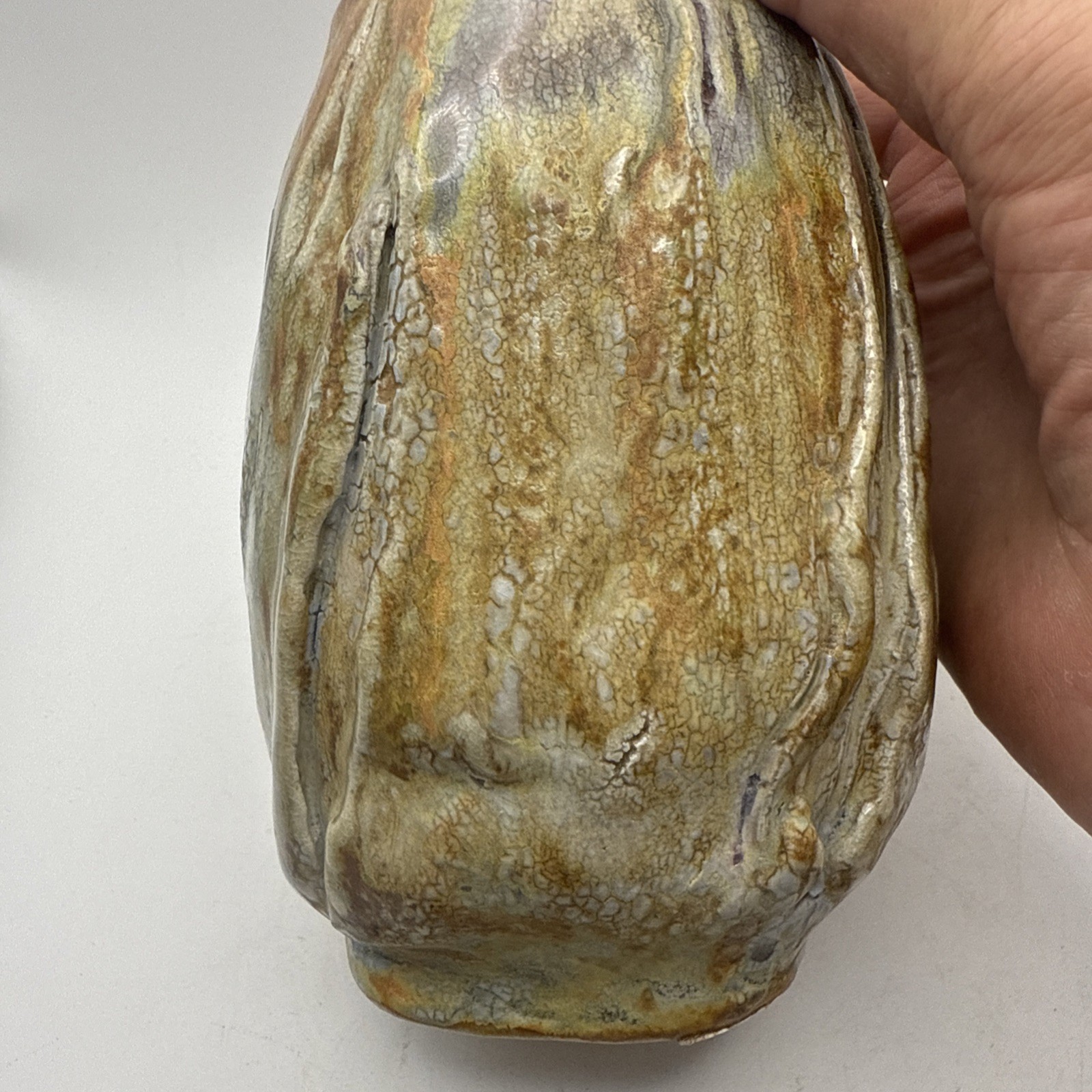 Vtg Studio Art Pottery Vase Glazed Earthy Tones Textured Artist Stamp 8.25”Hx4.5