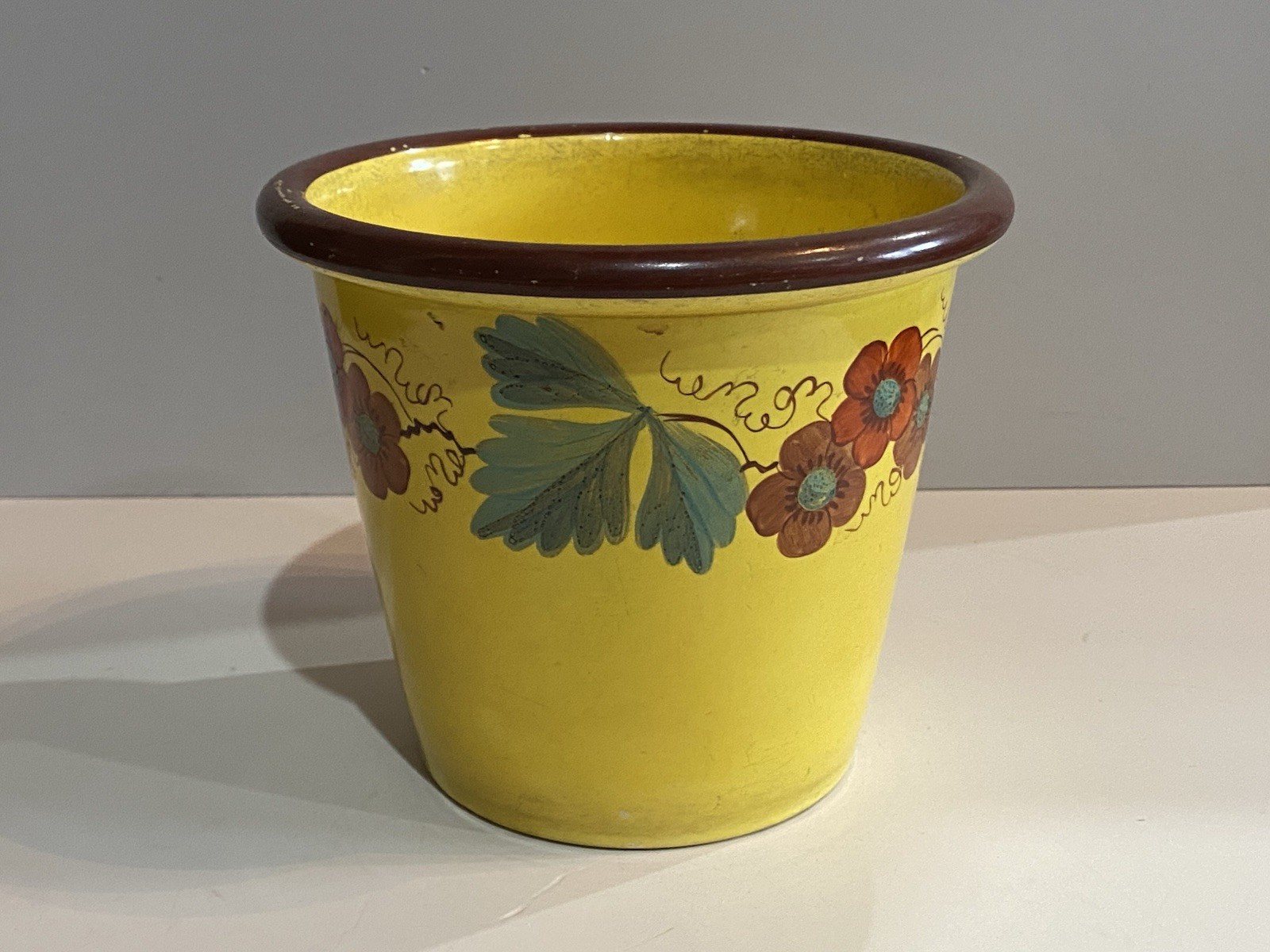 Staffordshire Canary Flower Pot With Floral Designs Ca. 1820