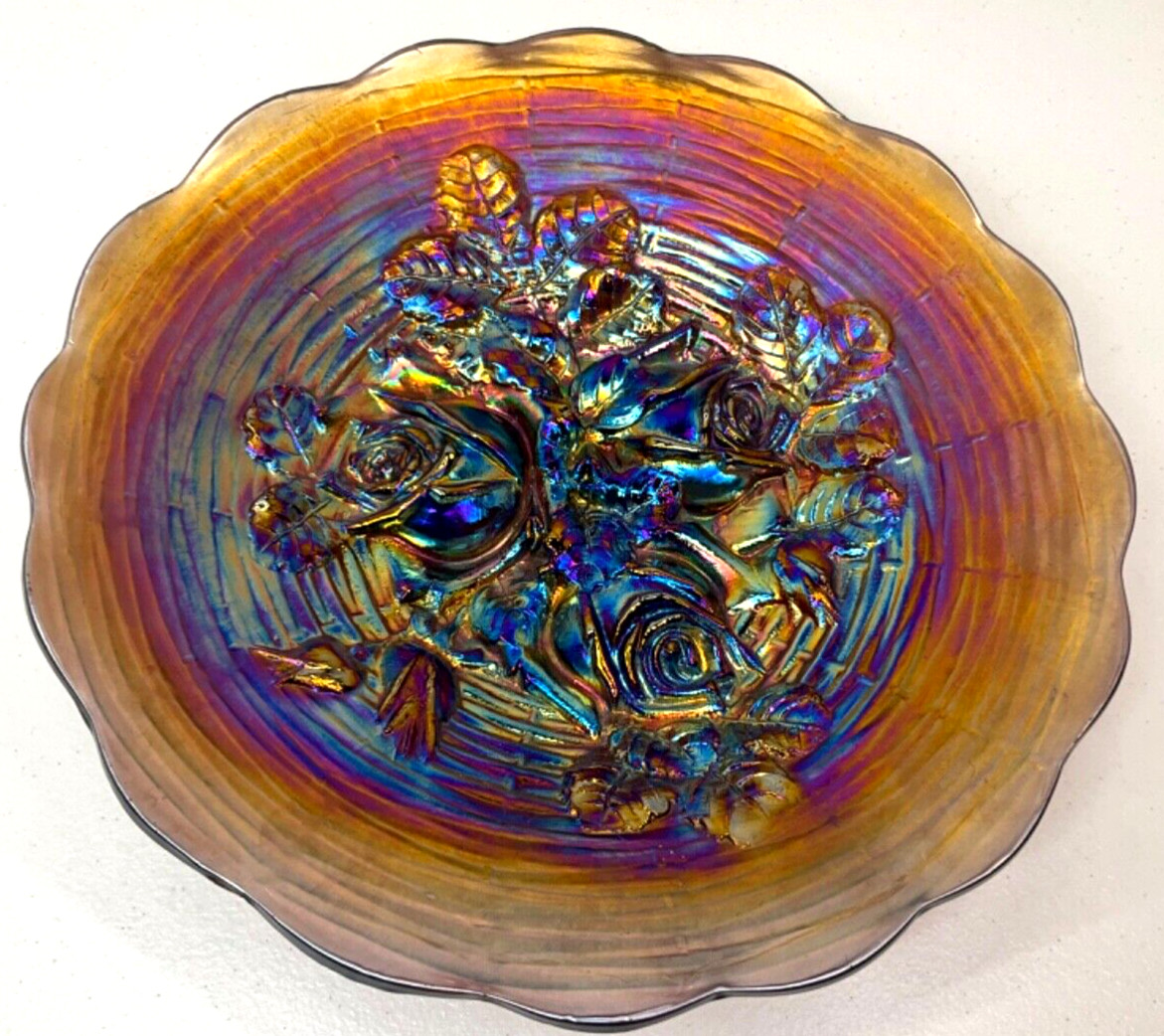 Antique Northwood Rose Show Carnival Glass Plate Amethyst 9″ Round Stunning