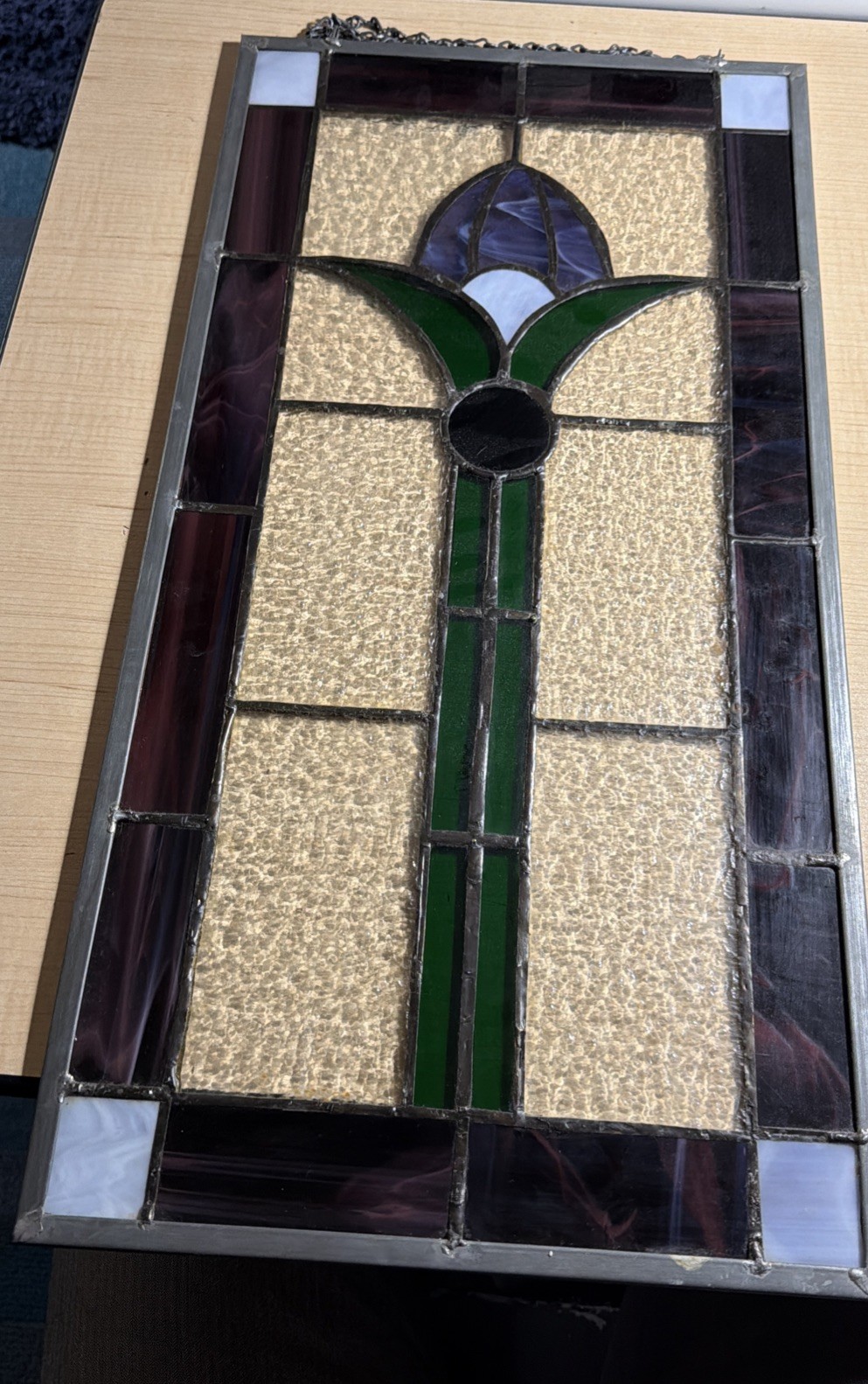 12″ x 24″Handcrafted stained glass panel Clear Textured Colored Floral