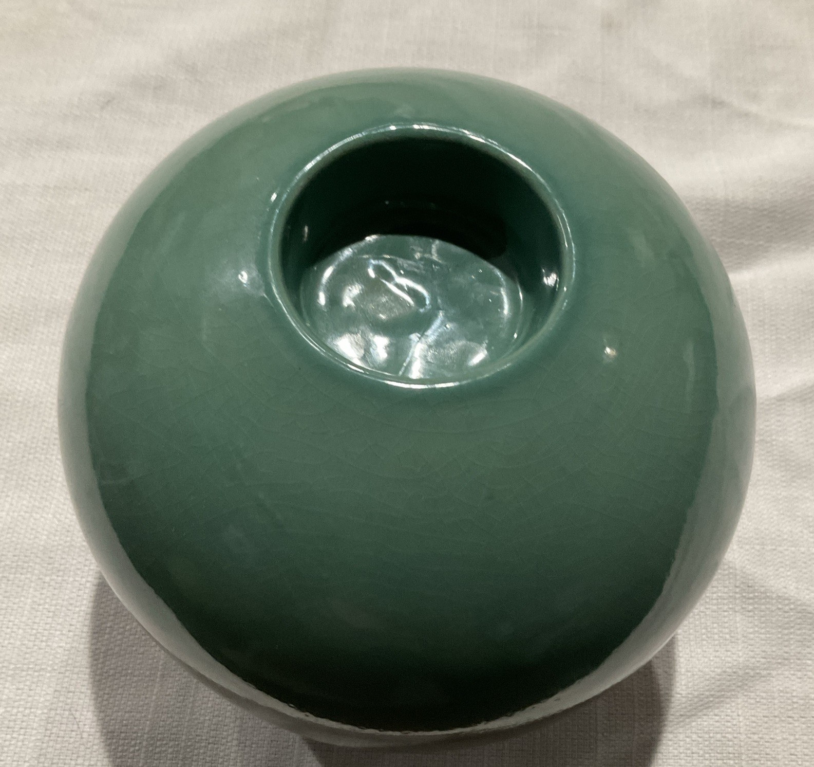 Green Brown & Beige Glossy Ceramic Vase, Decorative Round Sphere Bud Style