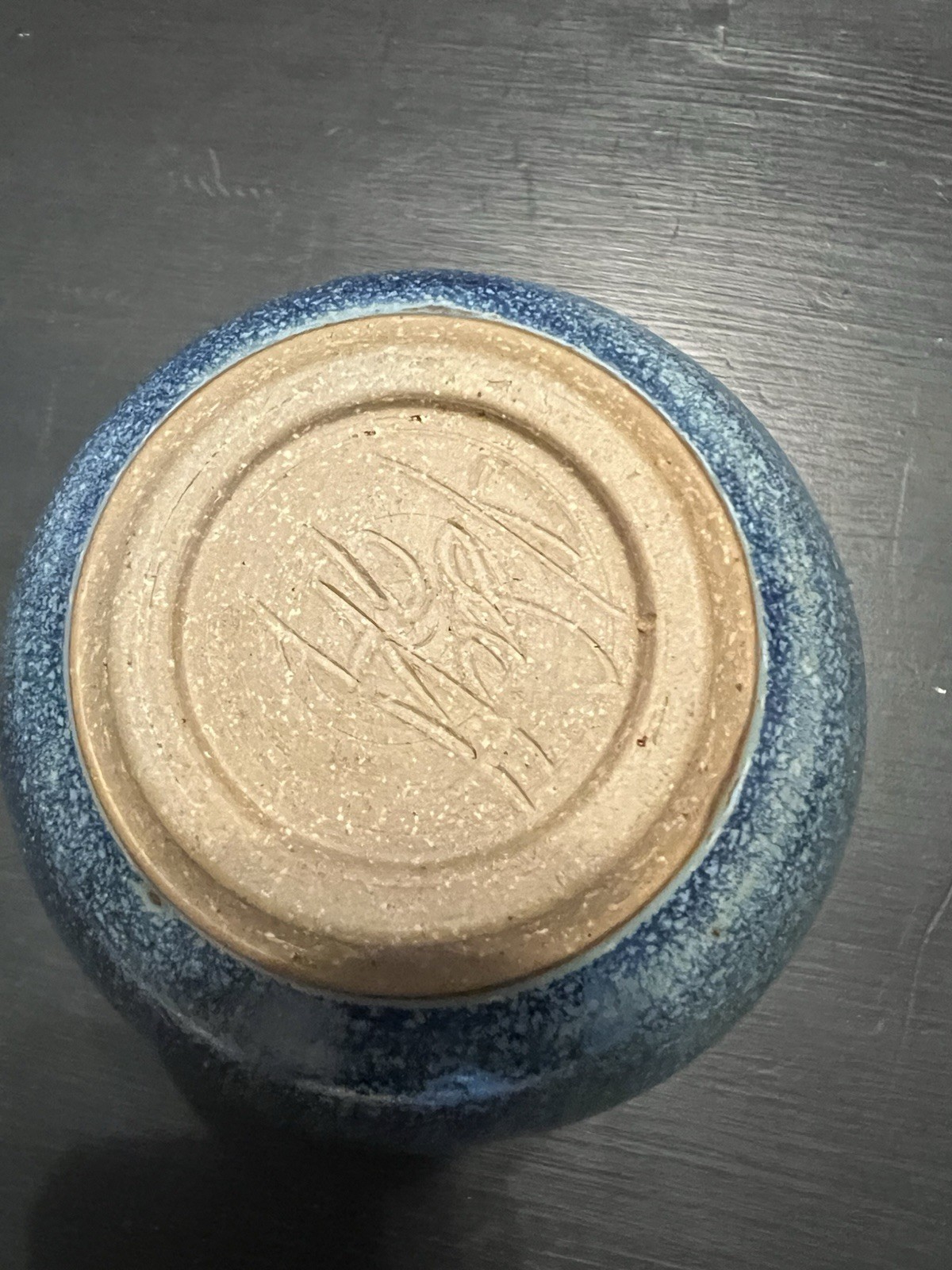 Signed Pottery Vase Blue, Green, Red, And Stone 4×5 Inches
