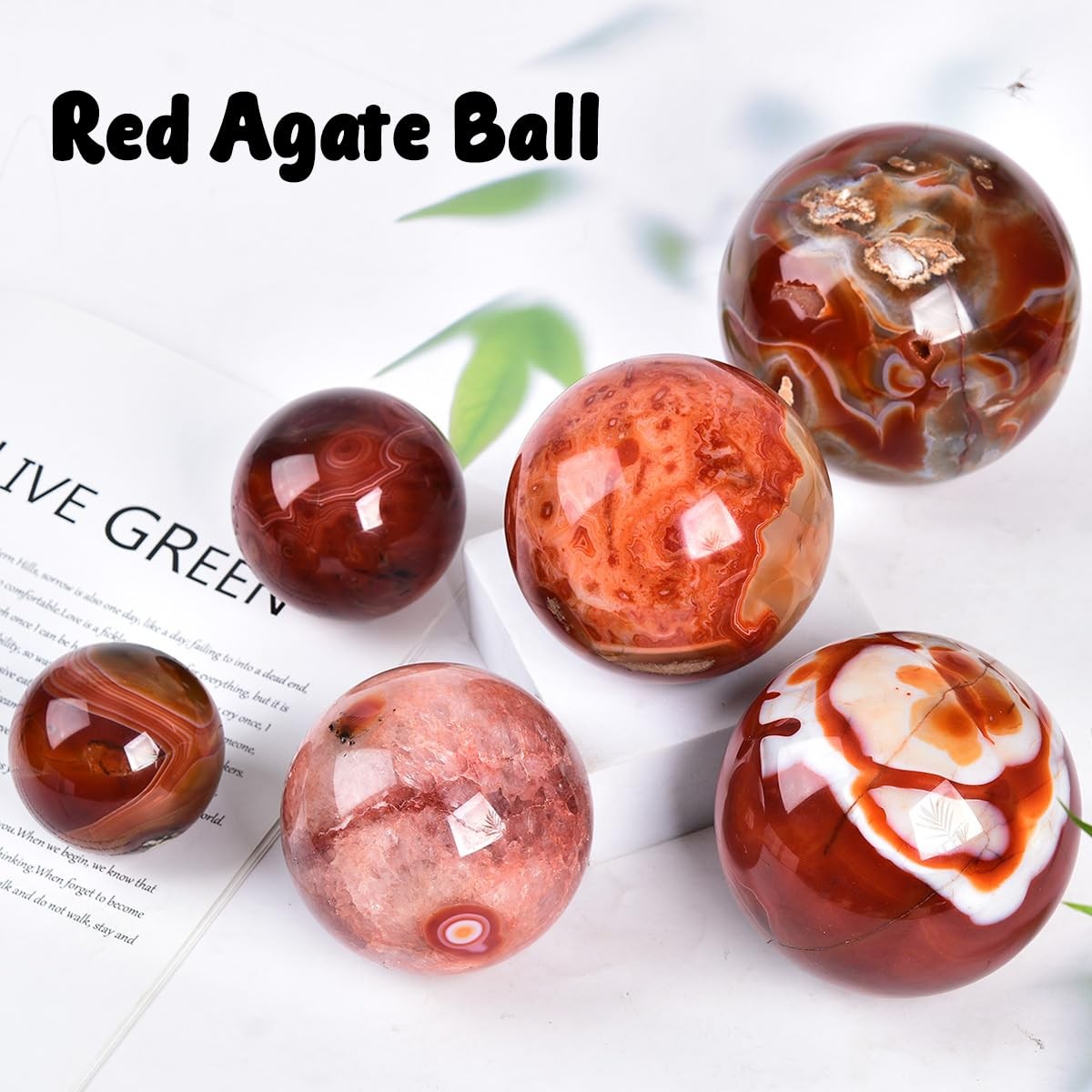 Jic Gem Natural Red Agate Crystal Ball Round Healing Crystals Decorative Sphere