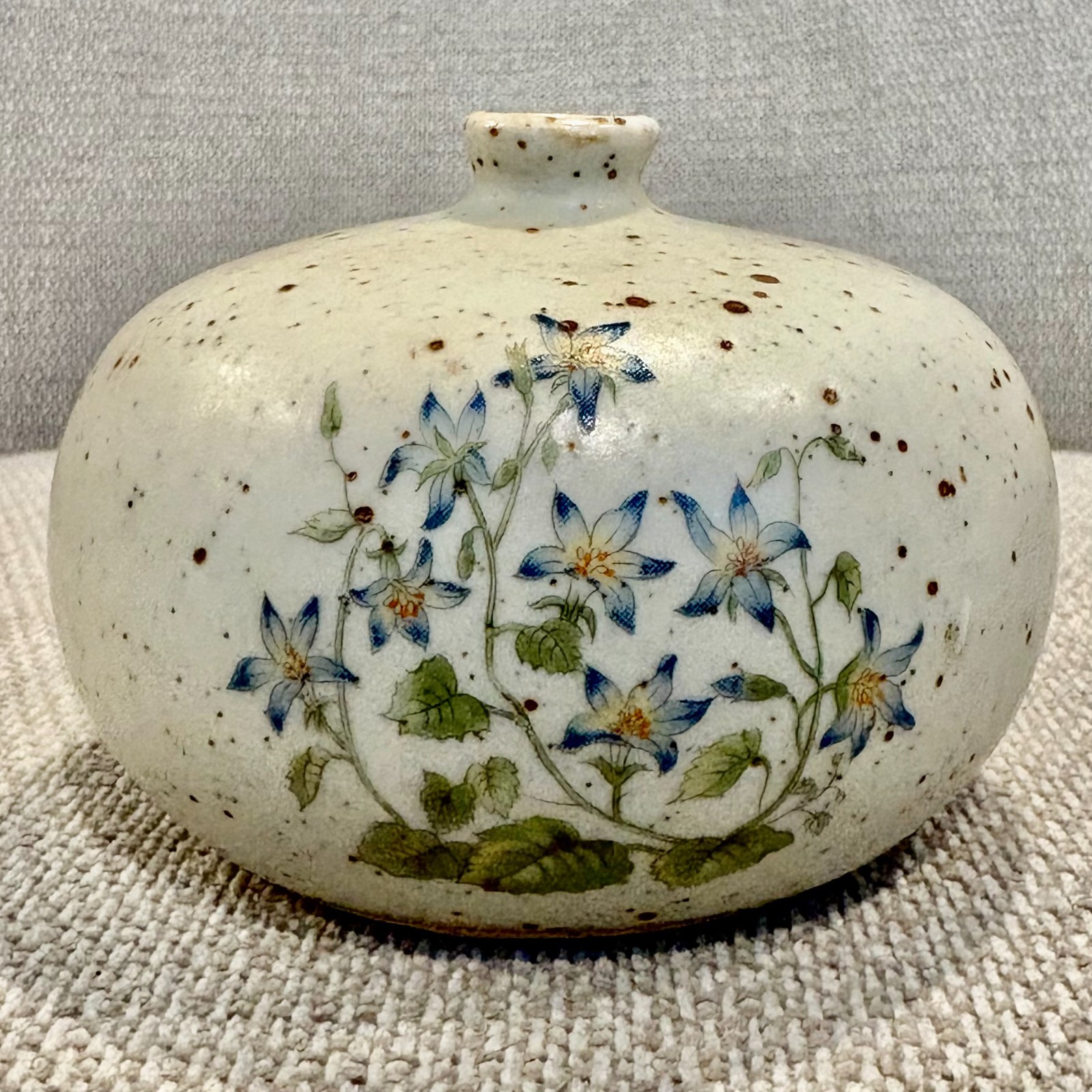 Vtg Speckled Ceramic Floral Bud Vase Weed Pot Counterpoint San Francisco Japan