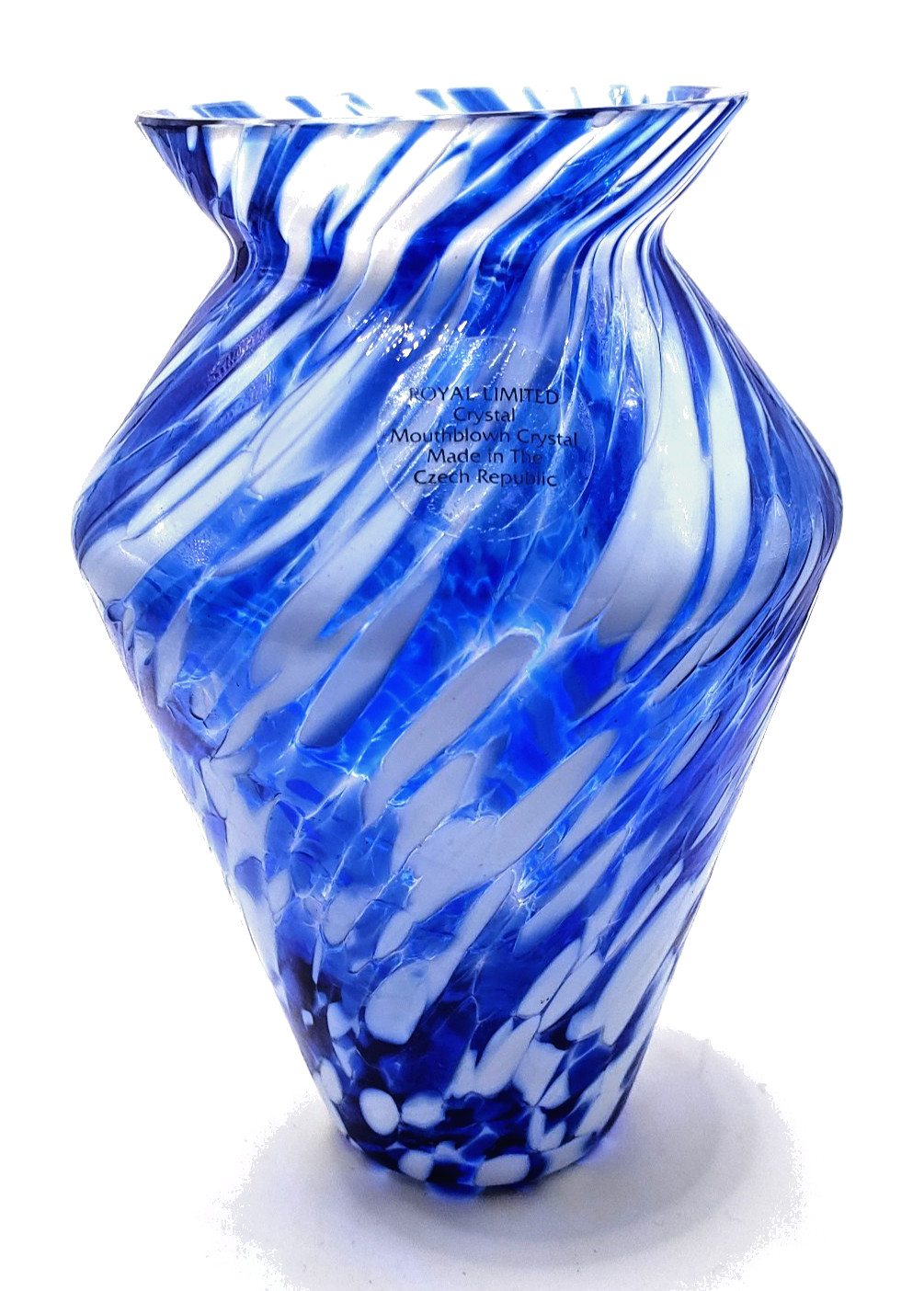 Royal Limited Czech Crystal 5″ Vase w Handblown Glass Flowers 8in Stems Set Art