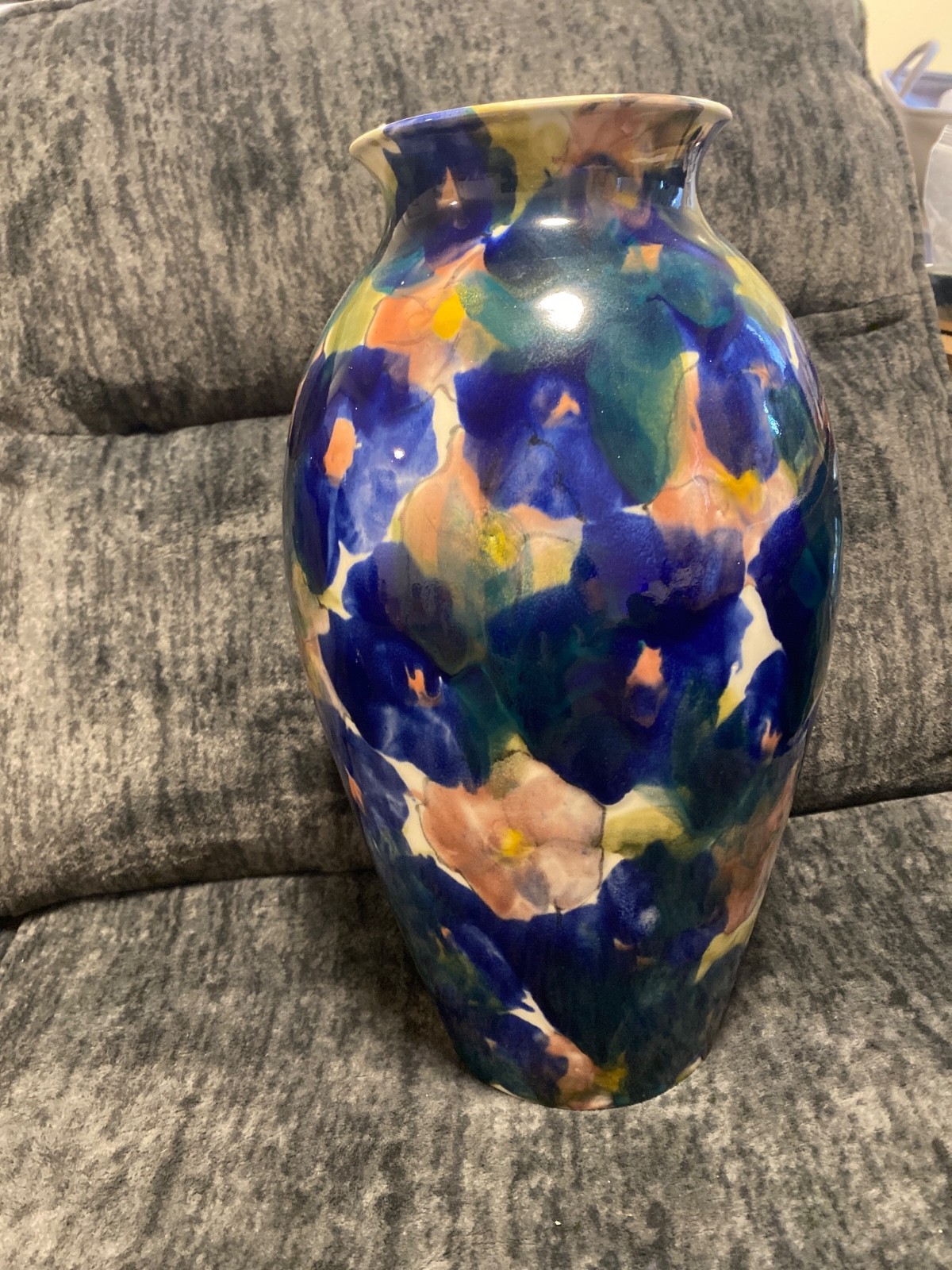 Signed Nick Marsh Island Pottery Bermuda 1990 Hand Painted Studio Floor Vase 24”