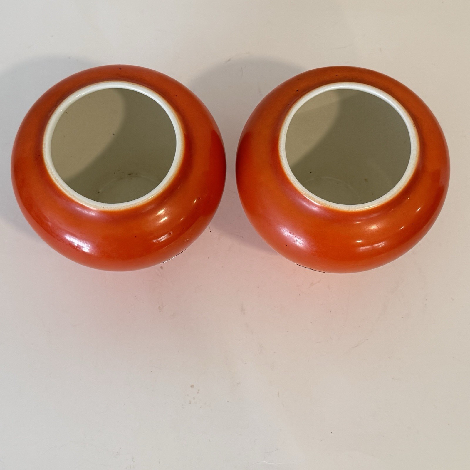 Vintage Meric Art Orange Mid Century Modern Vase Set Of Two Sleek Table Vase