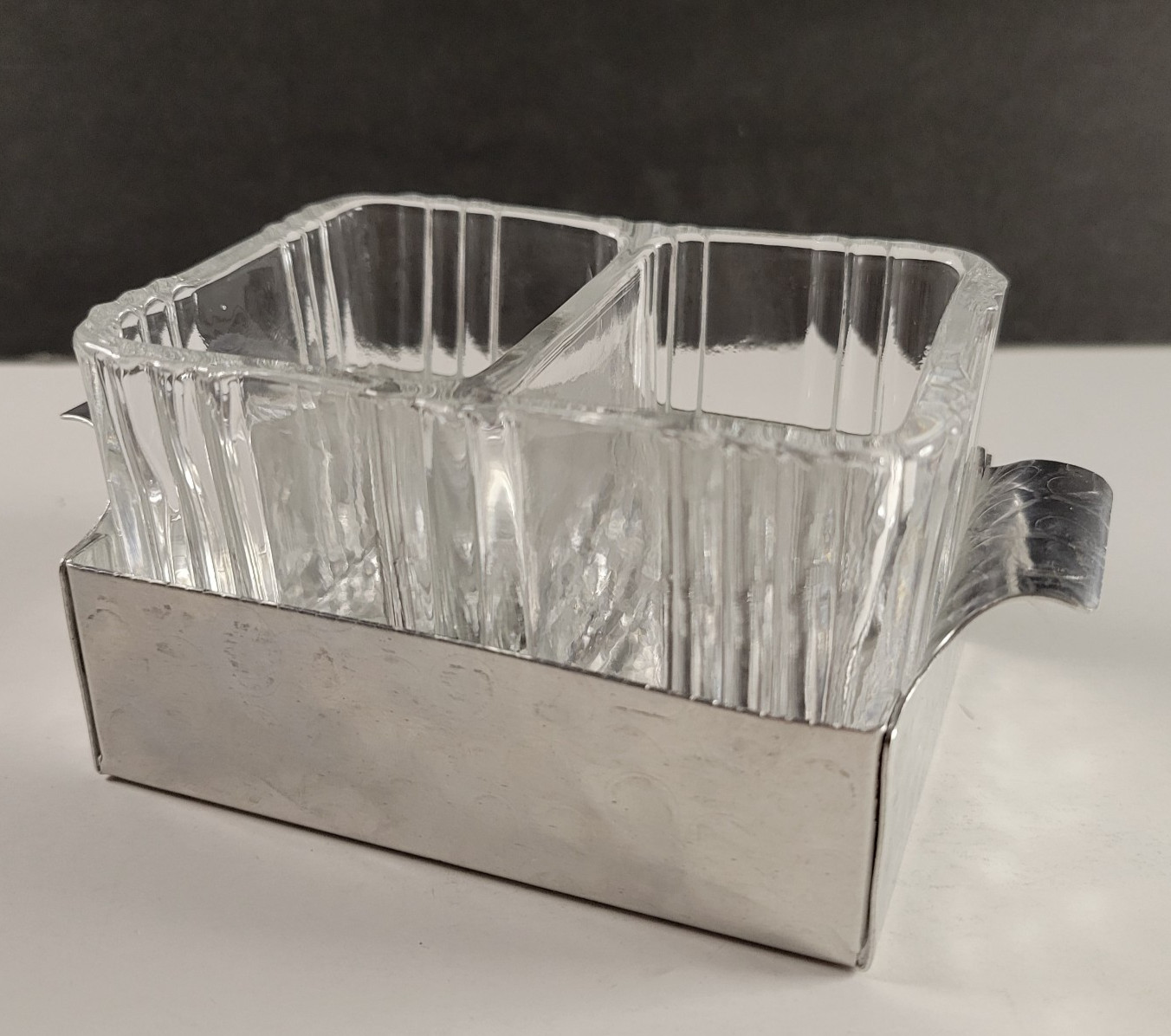 Glass Relish Tray Bar Garnish Sugar Pack Holder Hammered Aluminum Tray Art Deco