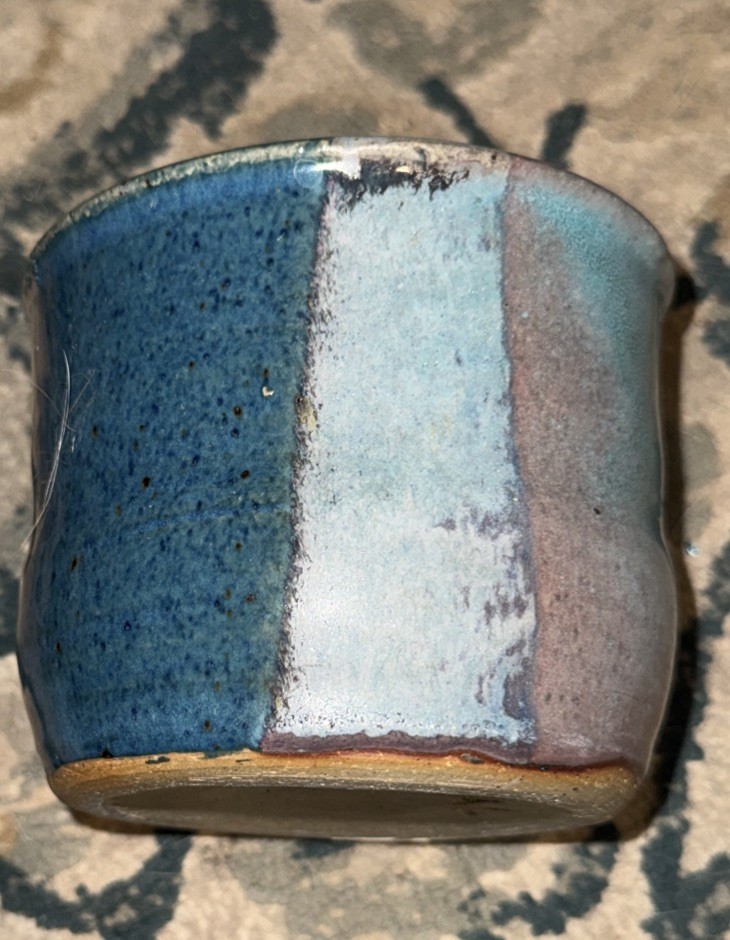 Handmade Stoneware Studio Art Pottery Bowl/ Flower Pot/Teal/ Blue/ Rust