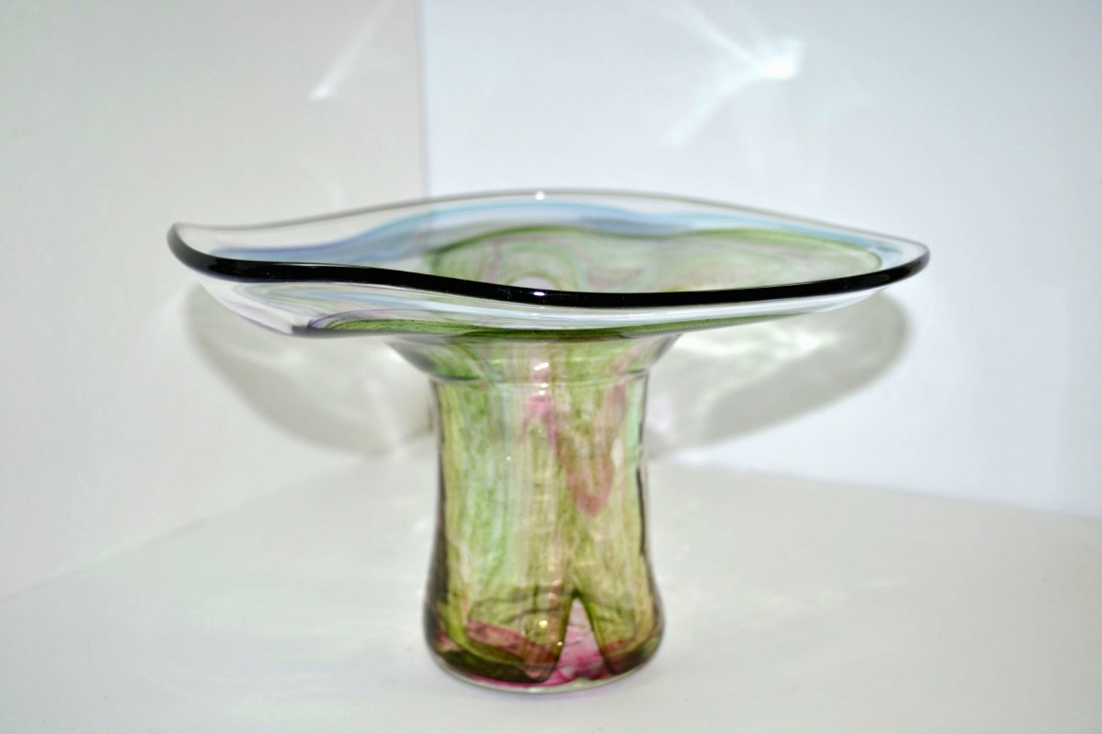 DP David Salazar Signed Studio Art Glass Drop Ring Vase Iridescent Lundberg
