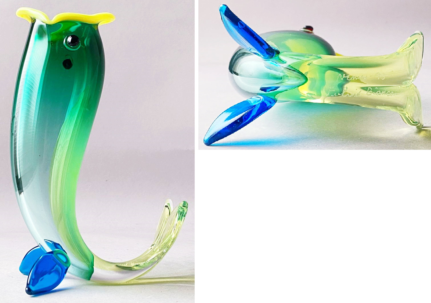 Venini Murano Glass “Fulvio Bianconi” Pesci Fish Flower Vase 1993 Vintage Italy