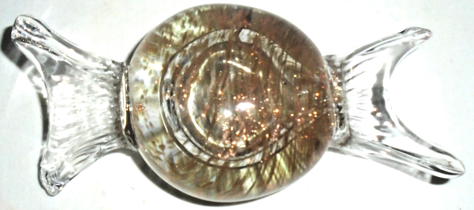 Vintage Hand Blown Art Glass Glitter Wrapped Candy, 7″ Long