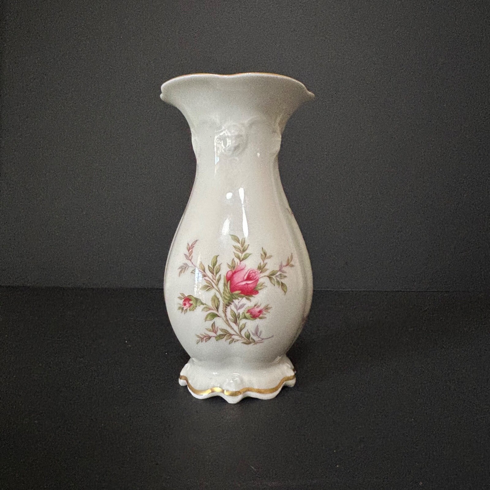 Vnt. Rosenthal Continental Germany Moss Rose Vase, 5 3/4″, Mint Condition