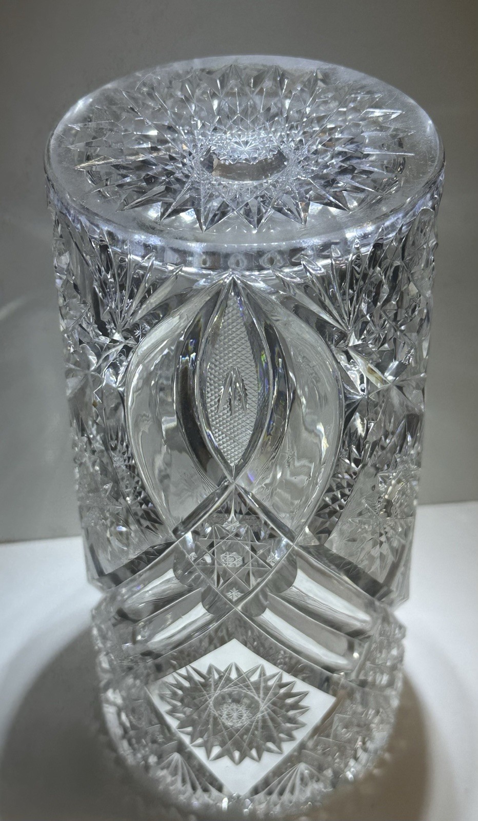 ABP CUT GLASS CRYSTAL VASE BY BERGEN 9” Tall Centerpiece, Statement Piece C-pics