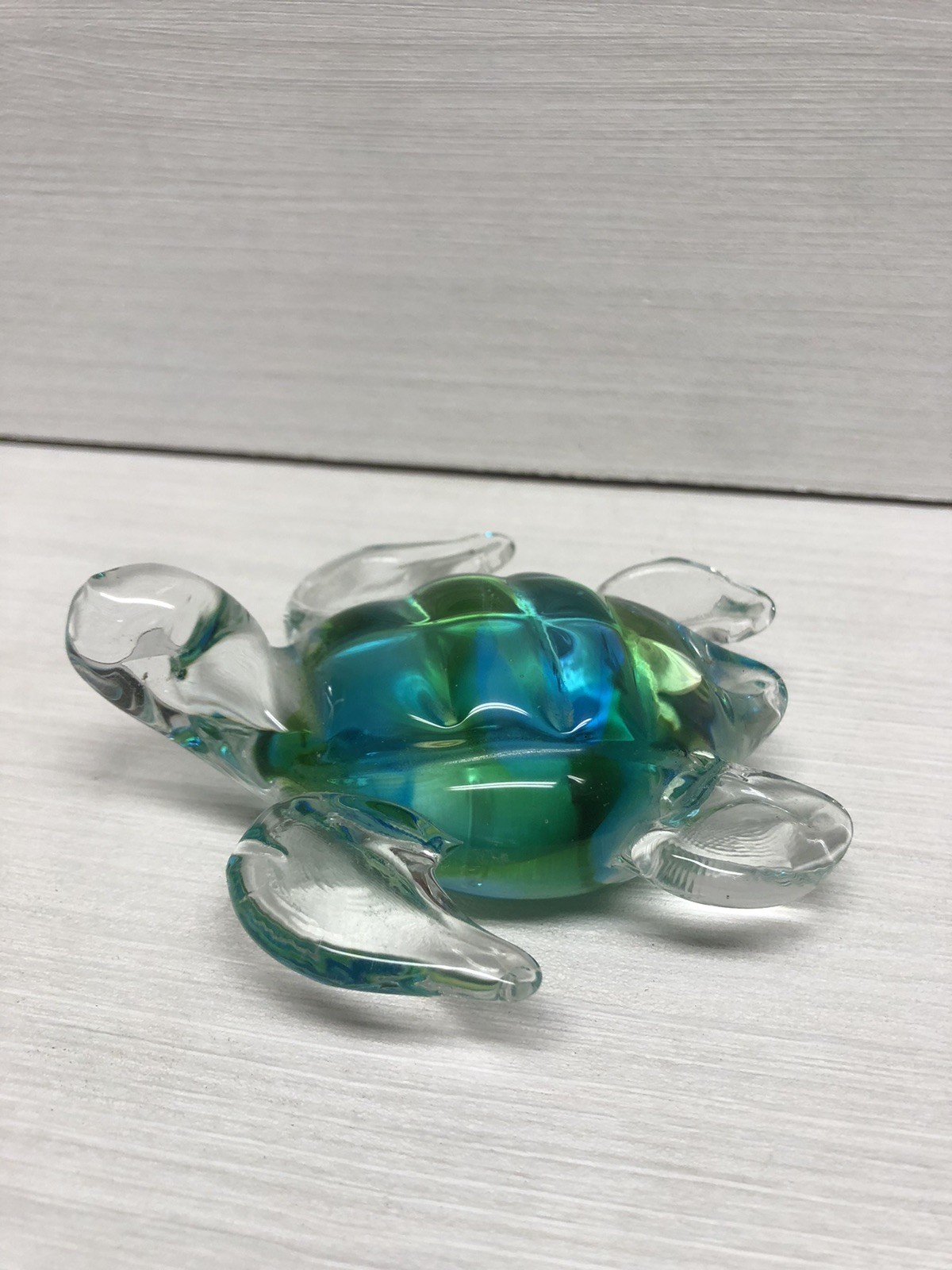 Handcrafted Blown Glass Sea Turtle Figurine Vibrant Blue Green Shell 4”