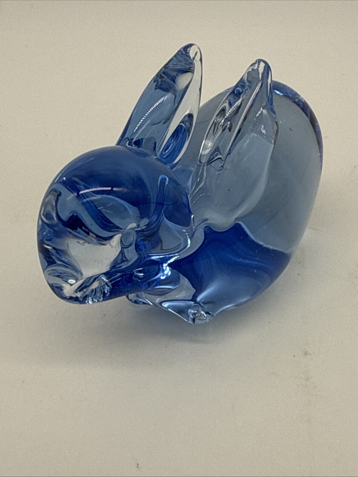 US Commemorative Fine Art Gallery COBALT BLUE Glass BUNNY 3” Paper Weight