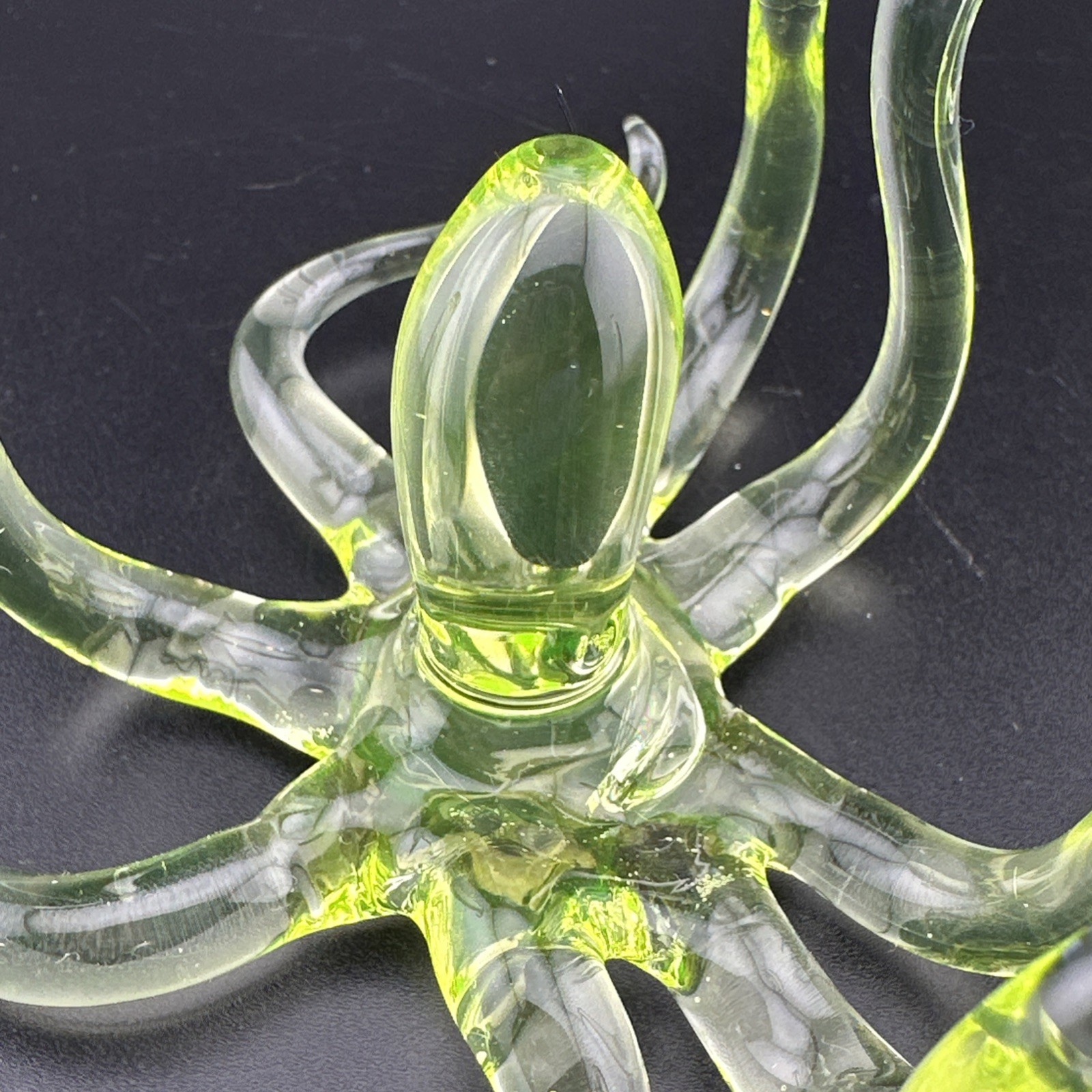 Handblown Uranium Glass Art Octopus Figurine UV Reactive Green Sculpture Boro