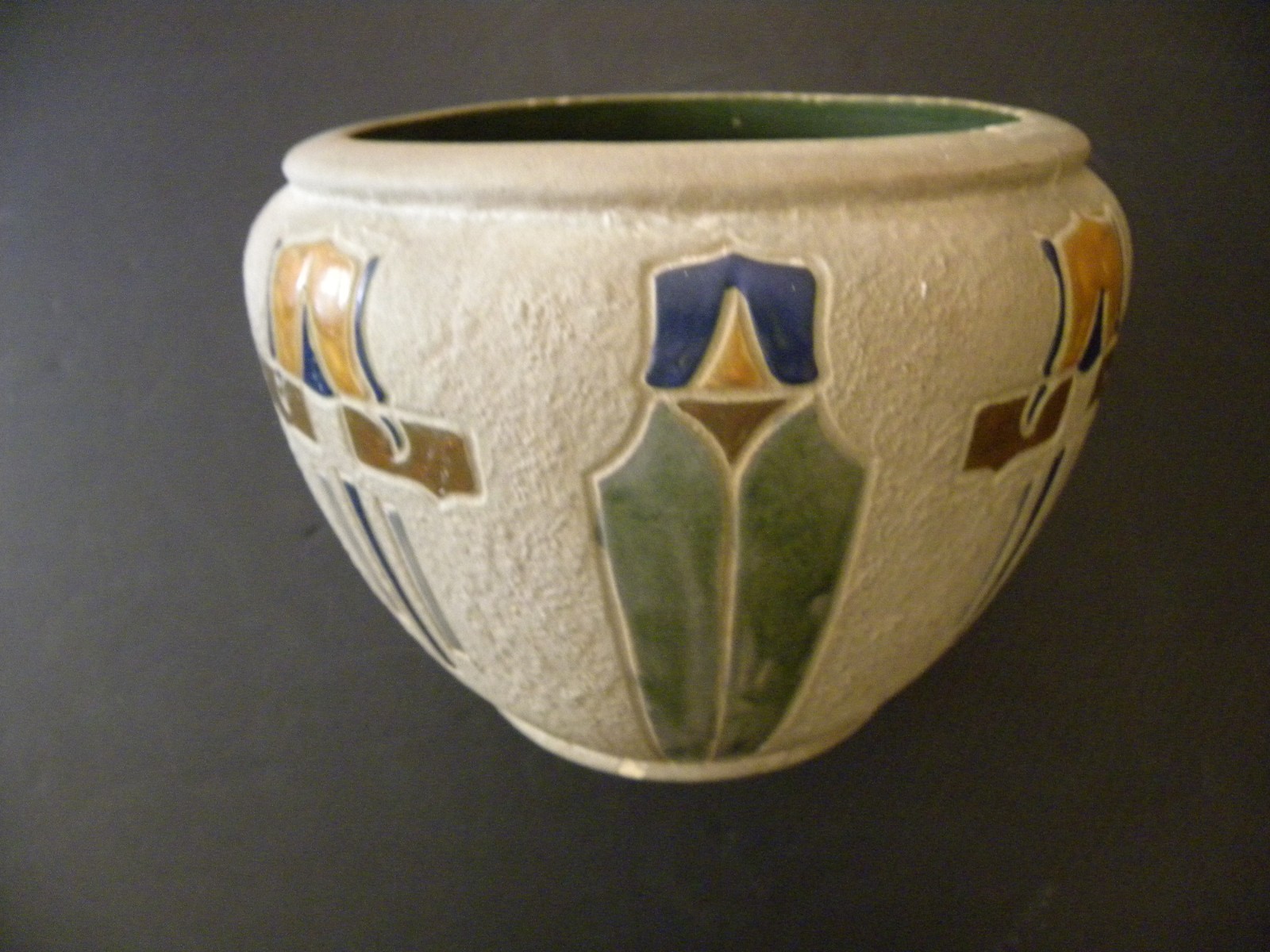 An Arts & Crafts Roseville Mostique Line Cachepot Designed By Frederick H Rhead