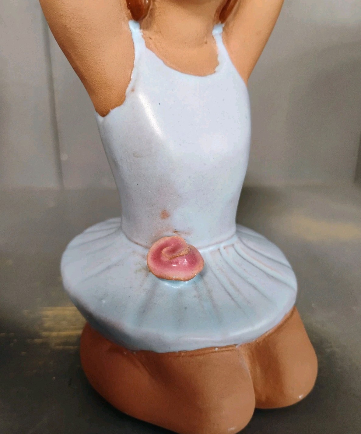 Jie Pottery Sweden Handcrafted Ballerina Brown Hair Blue Dress Rose Figurine