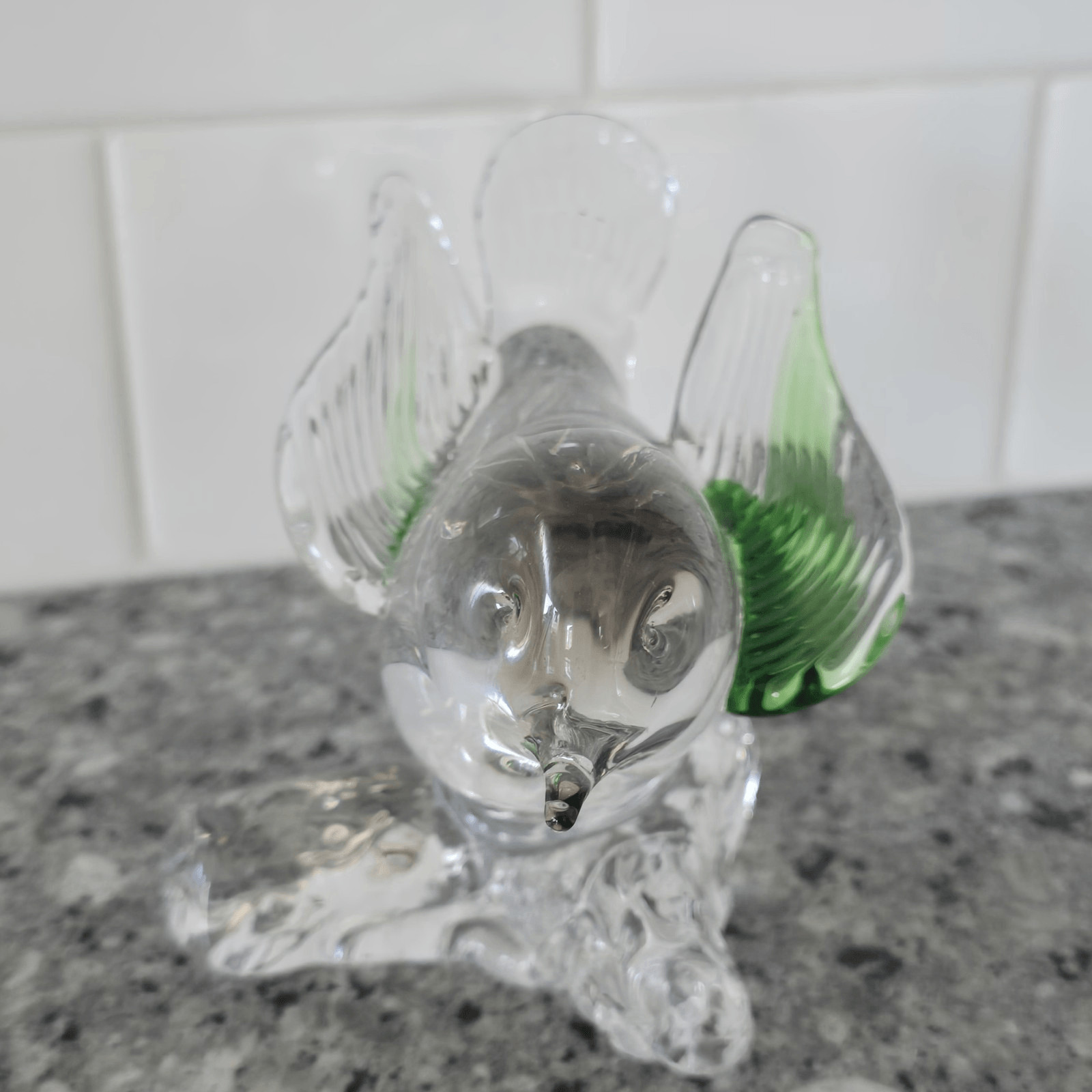 Arte Murano ICET Hand Blown Clear With Green Bird On Branch Figurine Venezuela