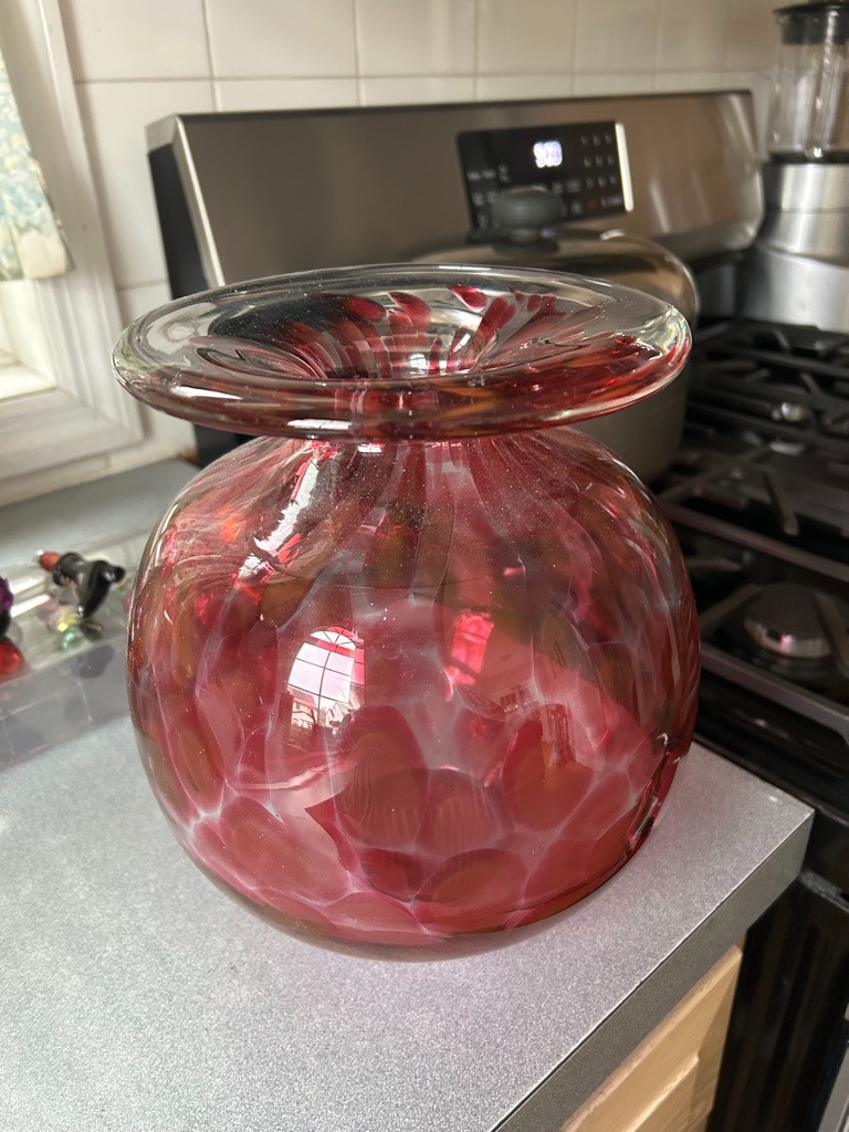 CRANBERRY ART GLASS COIN SPOT HONEYCOMB PATTERN ROTUND BODY FLARED 9.5″ VASE