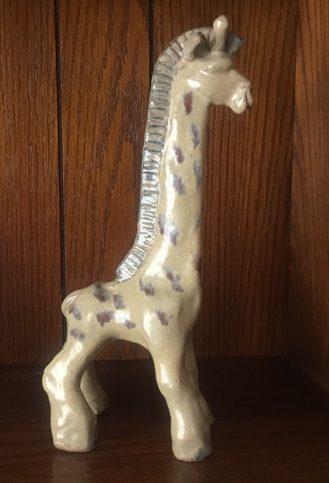 Art Pottery Giraffe Figurine Glazed 10” Tall Vintage