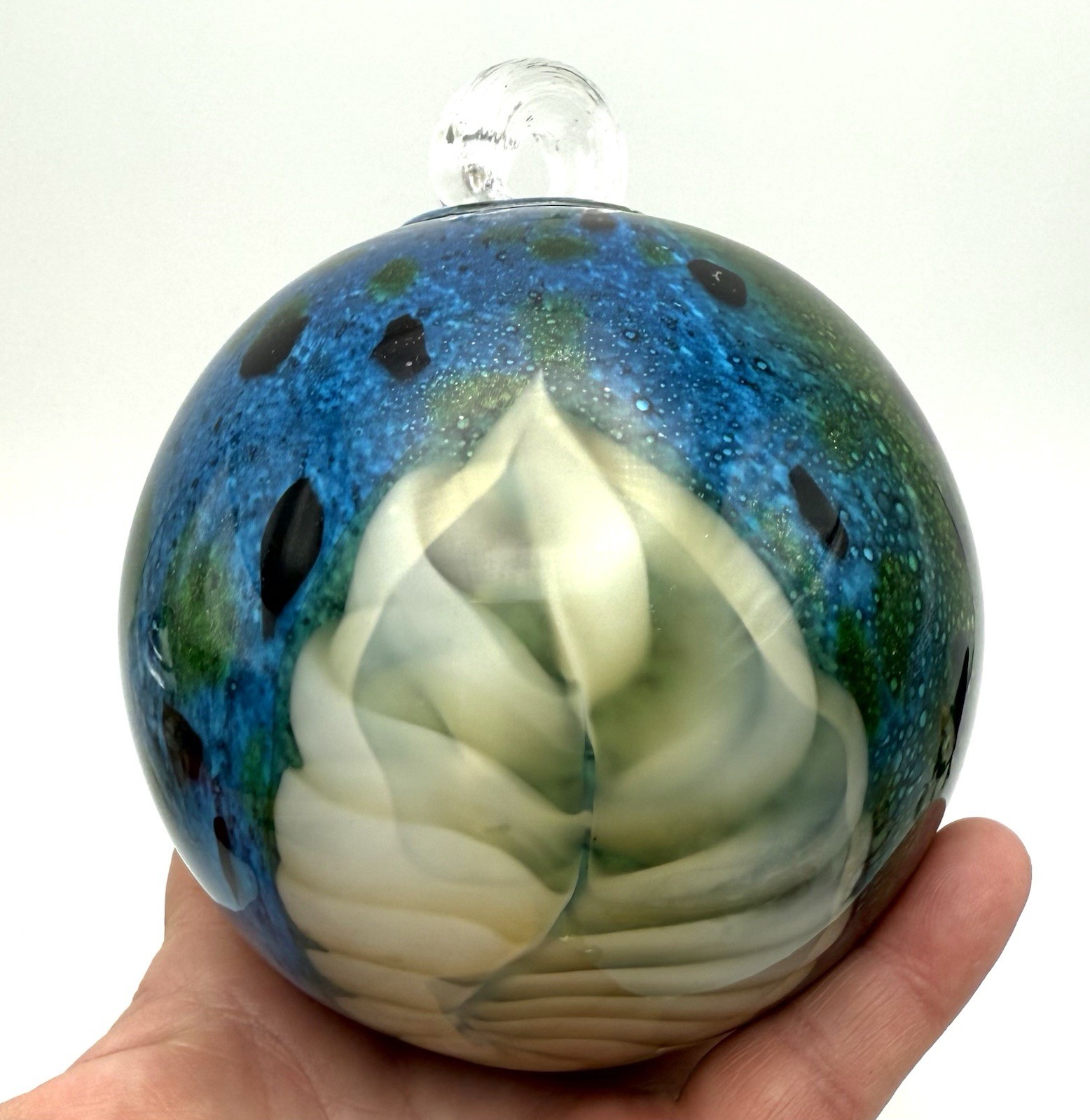 Blown glass gazing ball friendship ornament 4 in Green & Blue Hanging