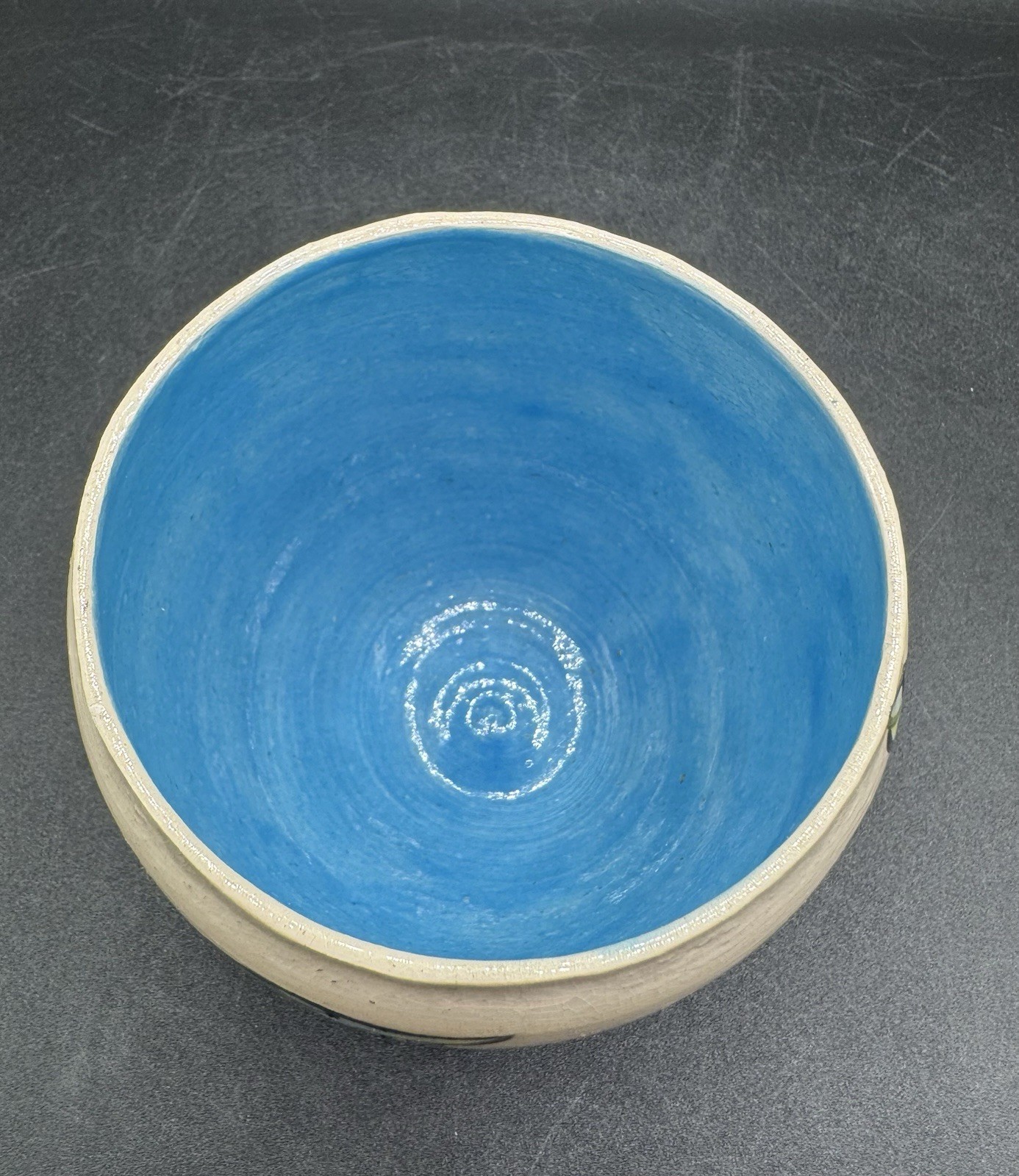 Art Pottery Hand painted Blue Birds Planter Pot Coral Floral Signed {Is} 4” W