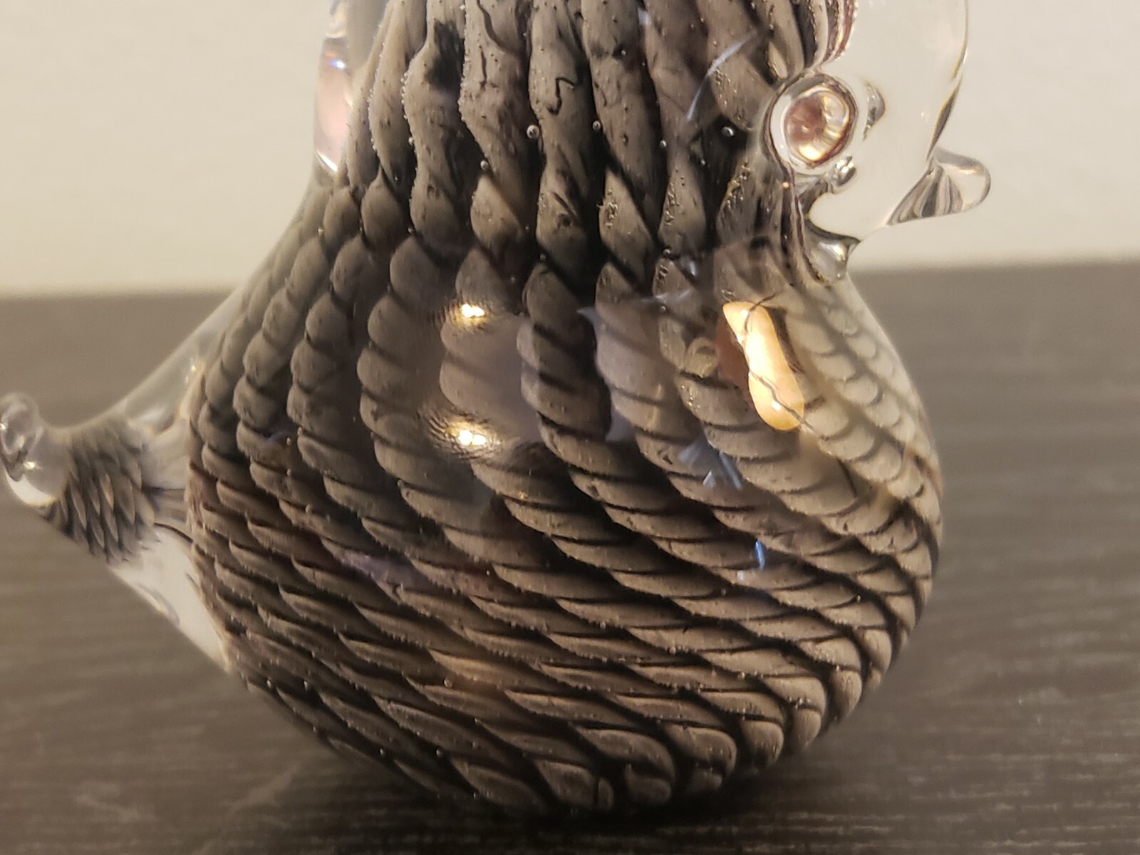 Vintage Duck Duckling Gray Black Signed Clear Glass Paperweight
