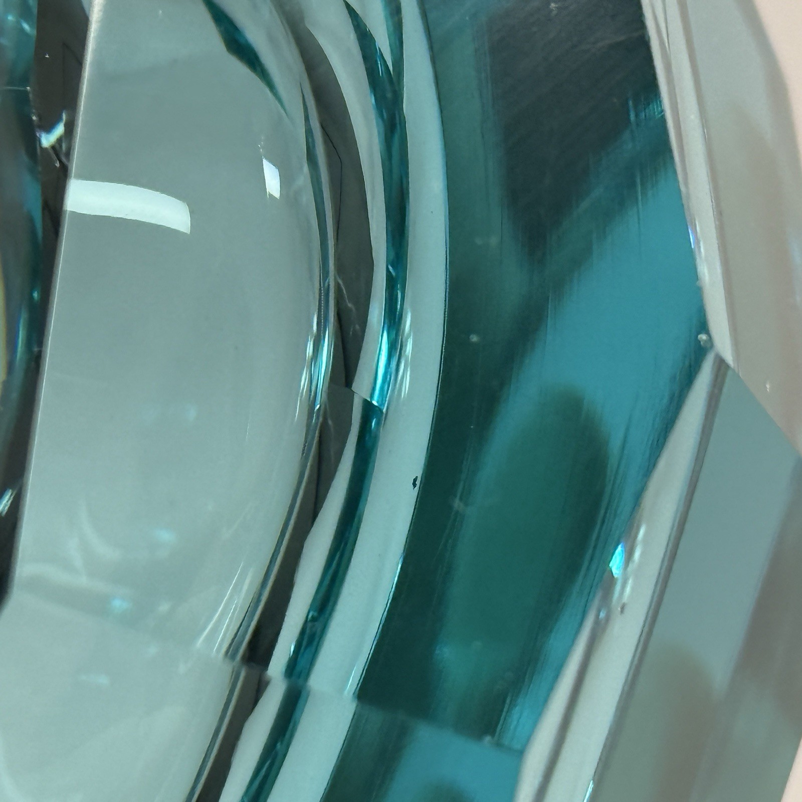 Uranium Turquoise Moser Gem Style Glass Ashtray w/ Imperfections