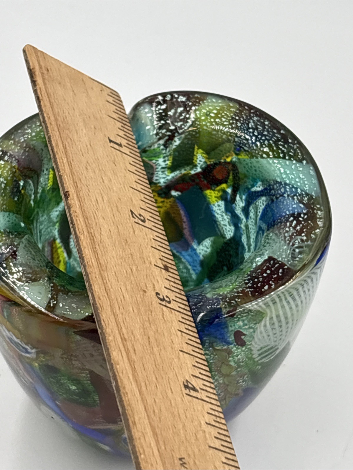 Murano Glass Small Vase “Tutti Frutti” Dino Martens 3-1/4” T. Triangular As Is