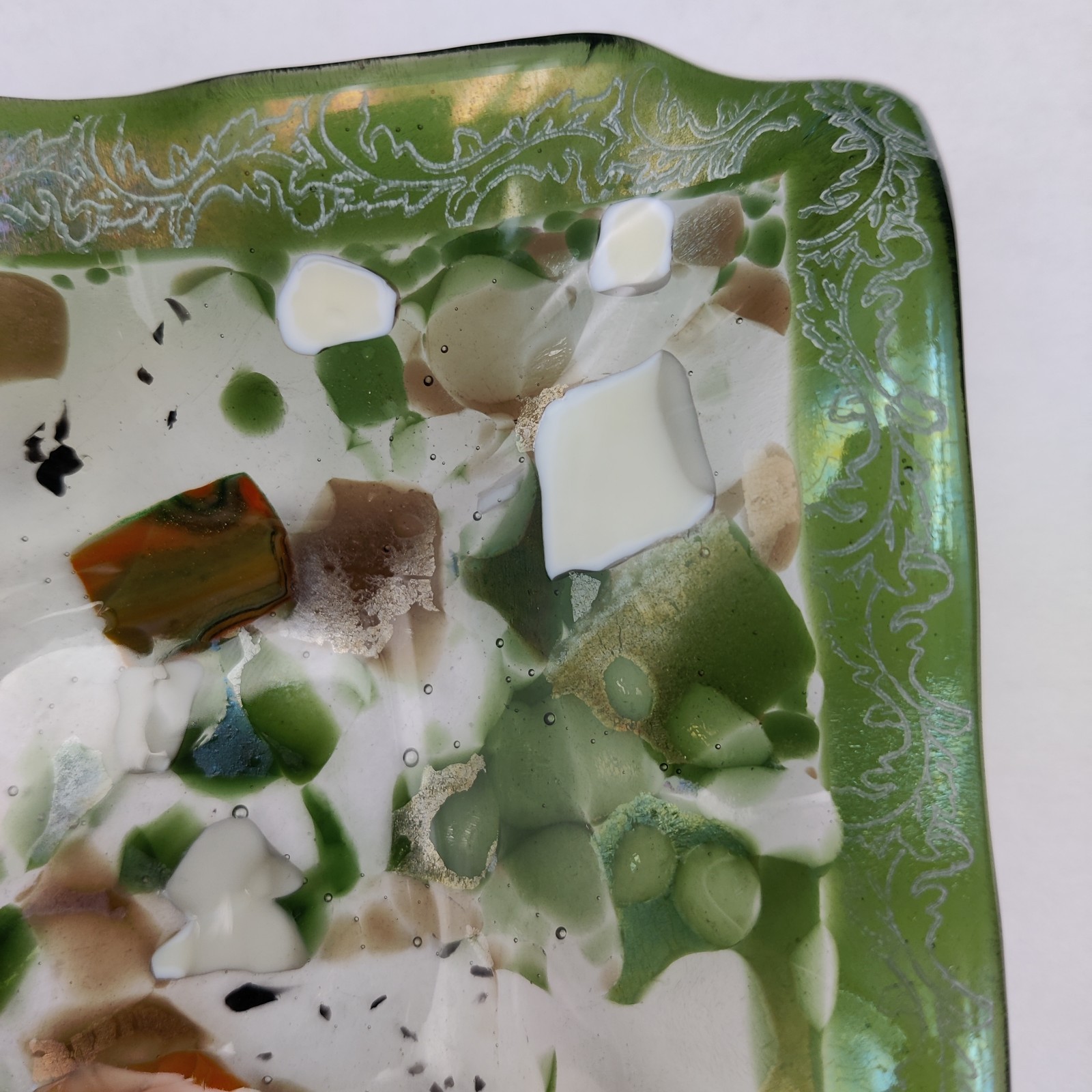 Vintage MCM Fused Glass Trinket or Ash Tray Set Signed Unique!