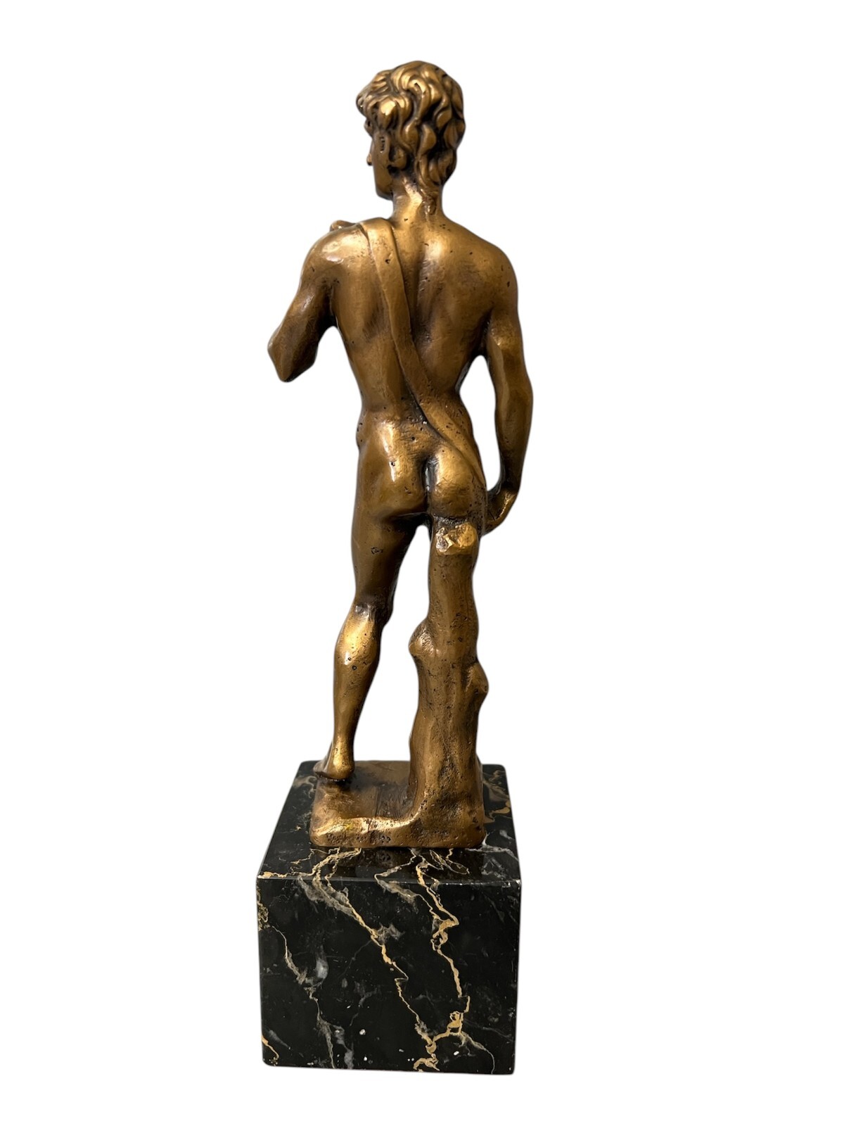 Antique Bronze David Statue on Marble Base – 10 1/8” Tall