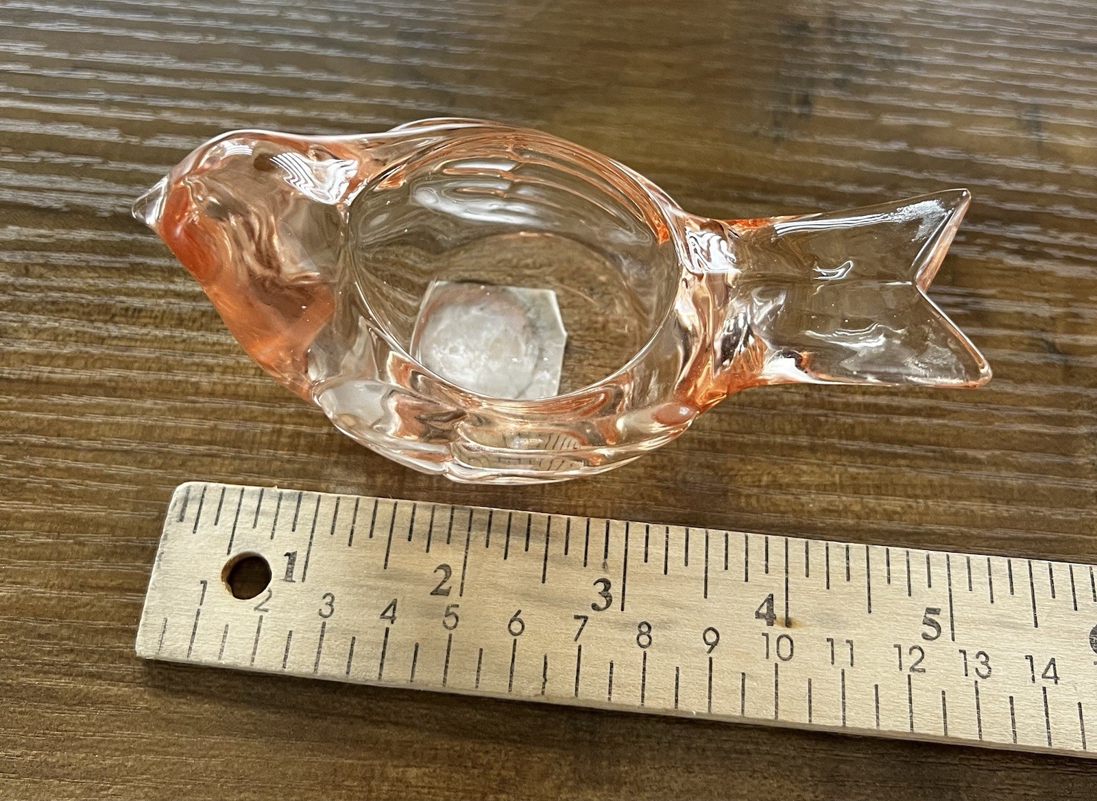 Vintage Art Glass Bird Tealight Holder Figurine ~ Peach Salmon Pink Color
