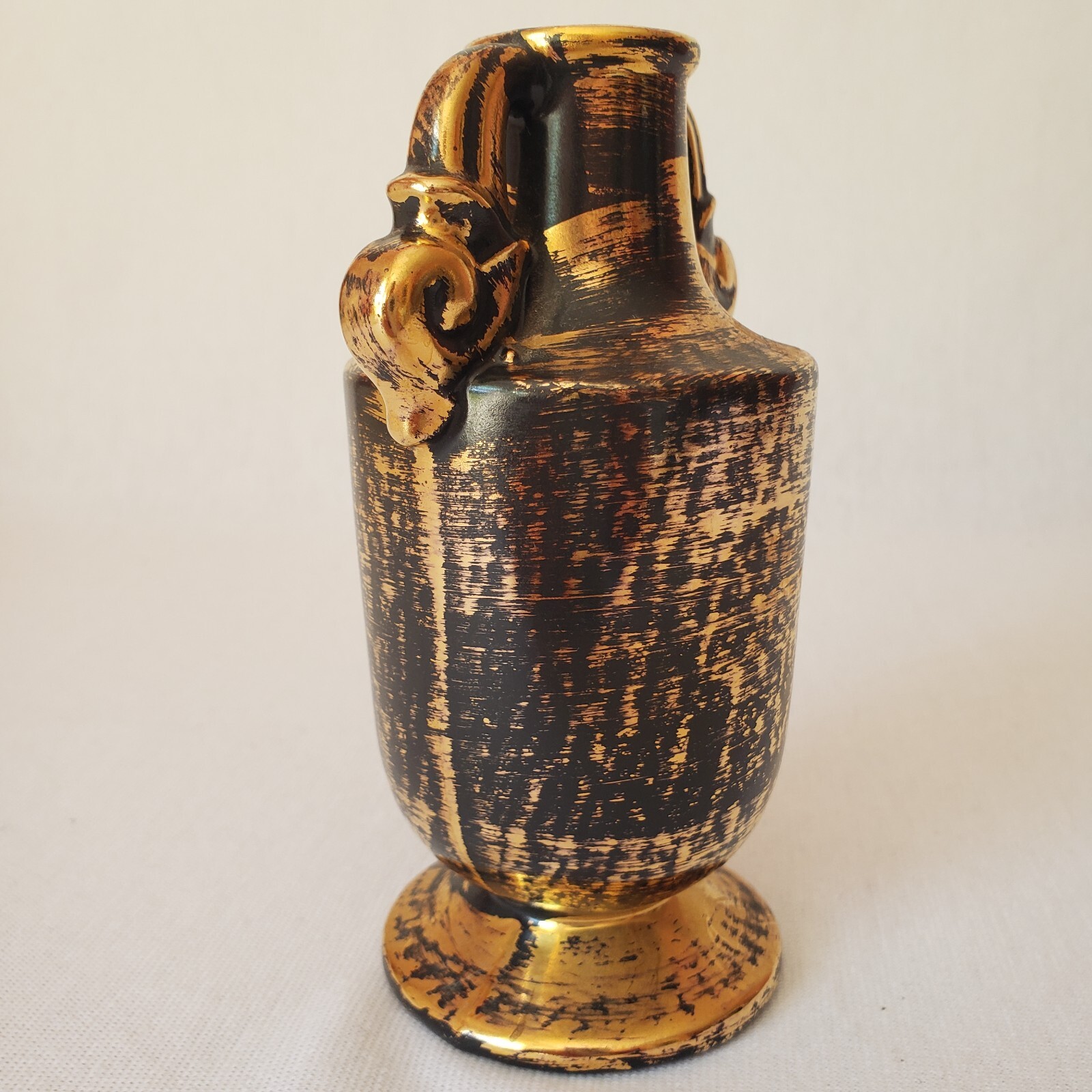 Stangl Pottery Black Gold Vase #3113 Hollywood Regency Style Orig Sticker 5.5″