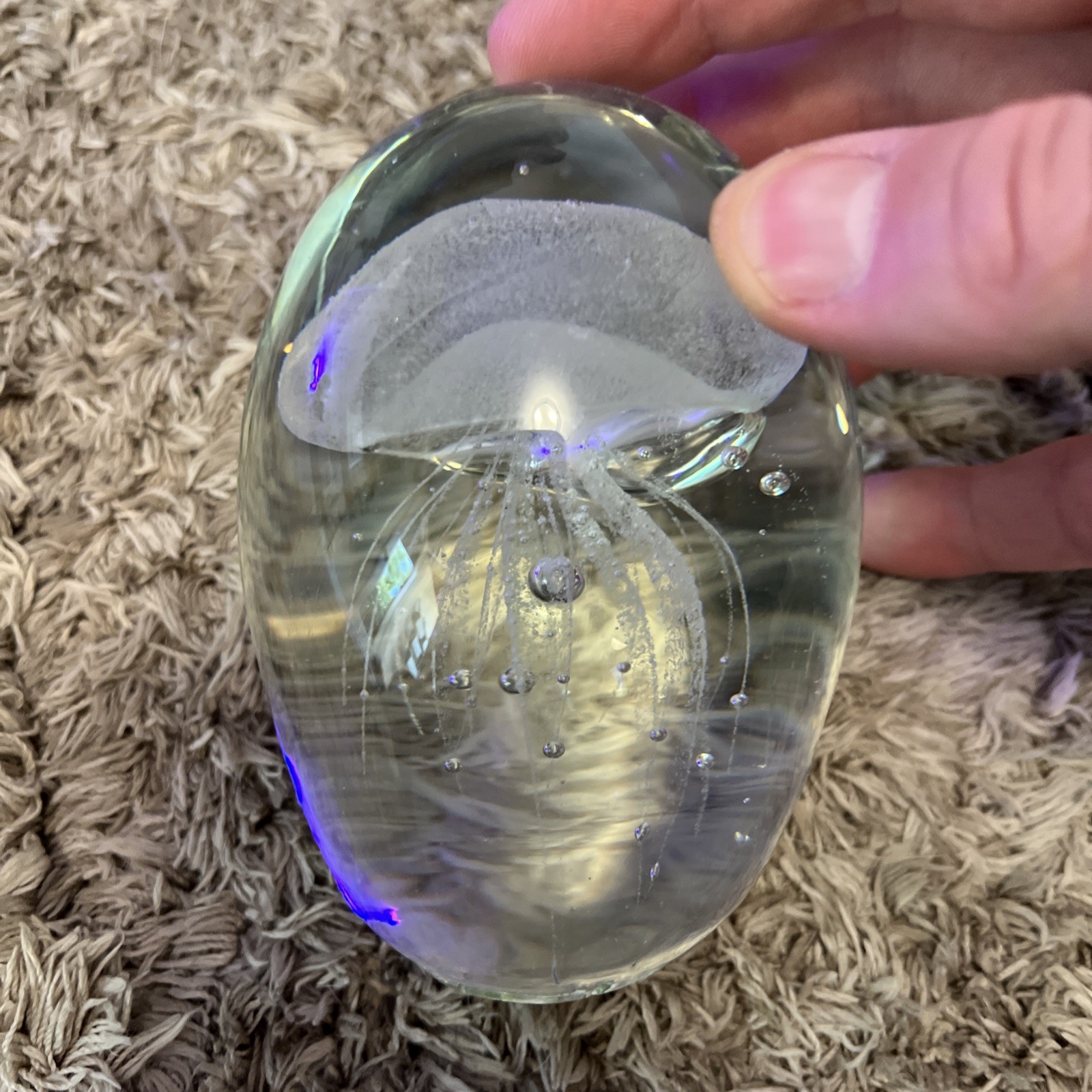 Jellyfish Clear Glass Glows Under Black Light Paperweight