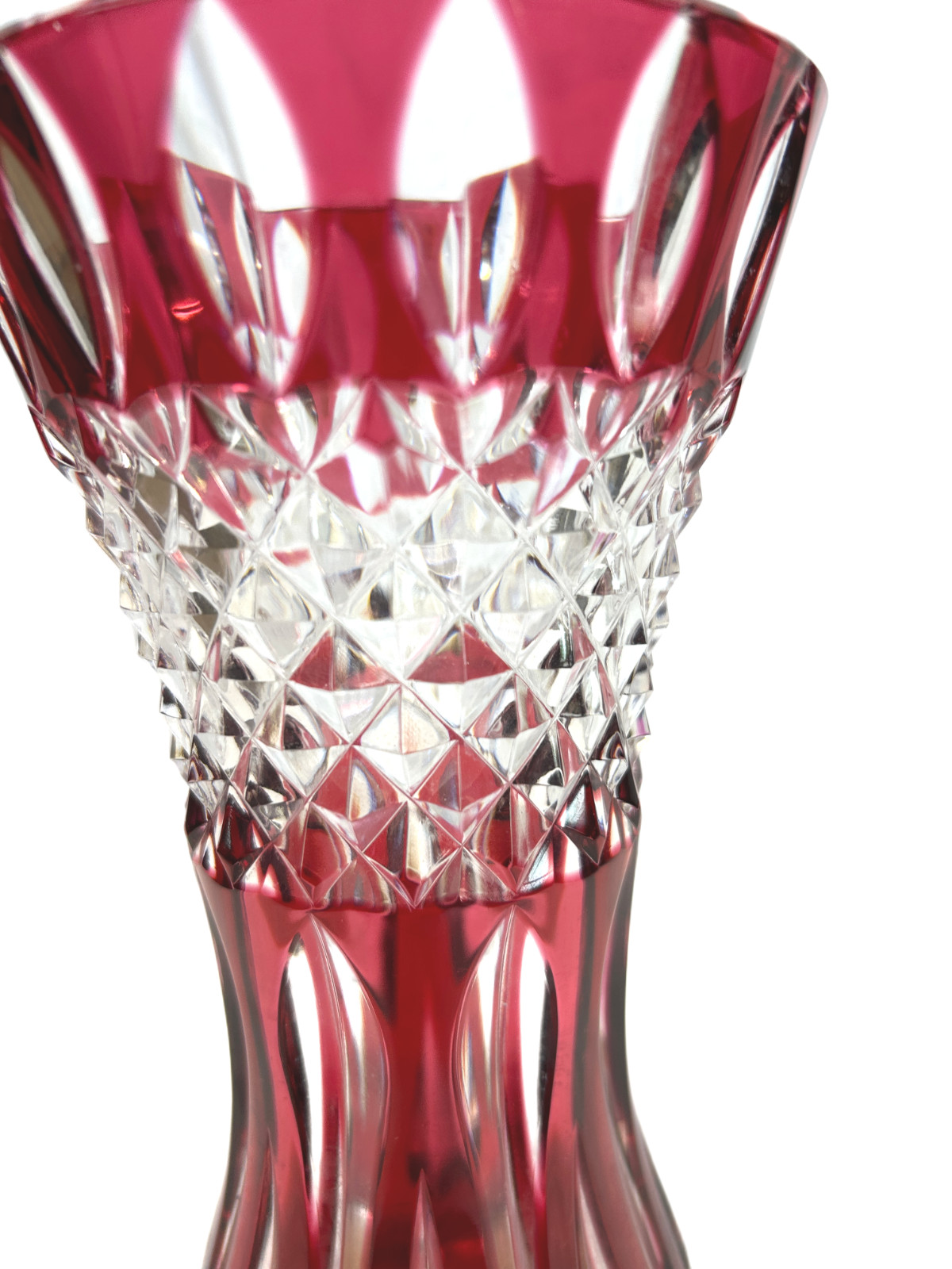 Vintage Val Saint Lambert Cranberry Red Cut to Clear Crystal Teniers Vase 8″