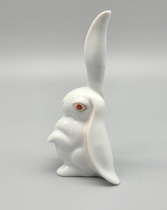 Vintage Herend Hungary White Bunny Rabbit One Ear Up One Ear Floppy Red Eyes